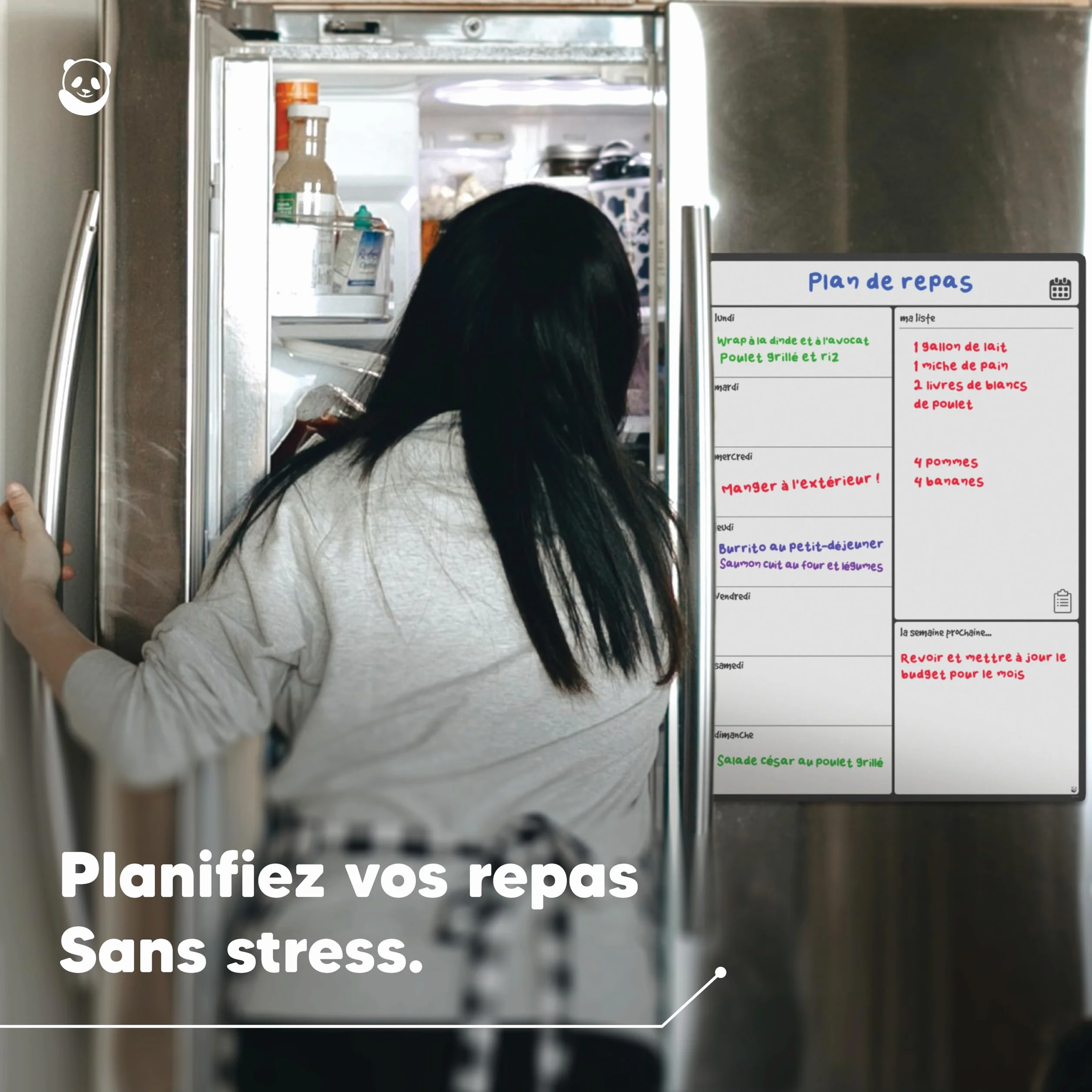 Smart Panda Tableau Magnétique pour Frigo A3 - Planificateur Repas Familiaux, Listes Courses, Aide Étude - Calendrier Aimanté Hebdomadaire Français