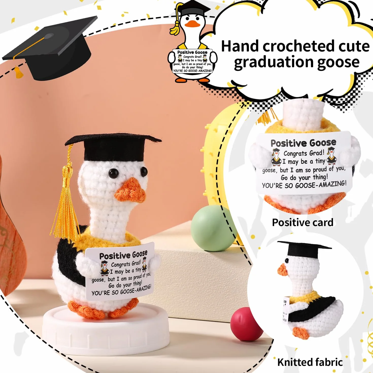 TOYMIS Oie Positive Crochet Soutien Émotionnel Animaux au Crochet avec Messages Positifs Cadeau Encourageant Décoration Maison Bureau