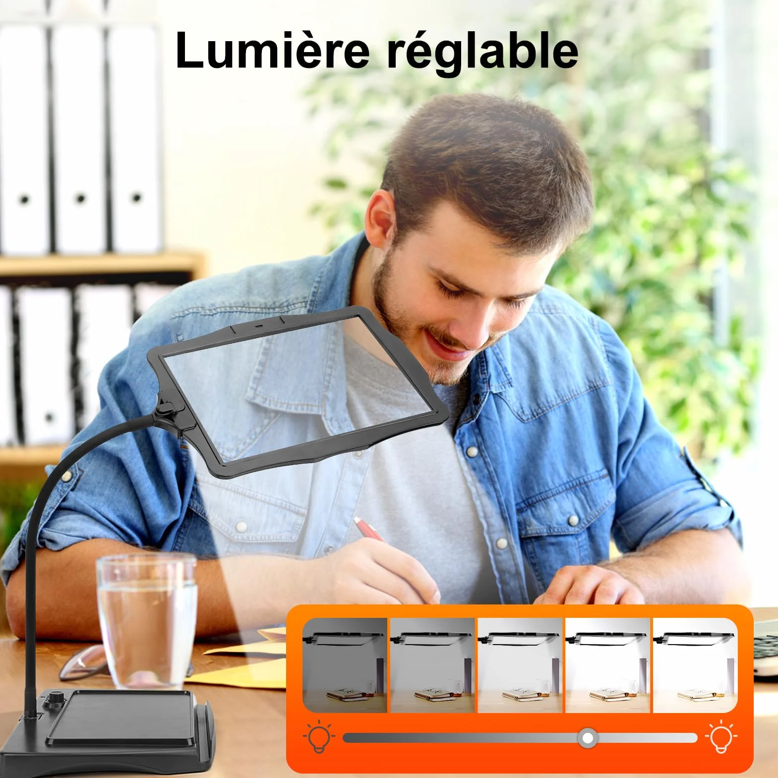 Grande loupe 10x avec lumière LED, col de Cygne, Lampe de Bureau réglable