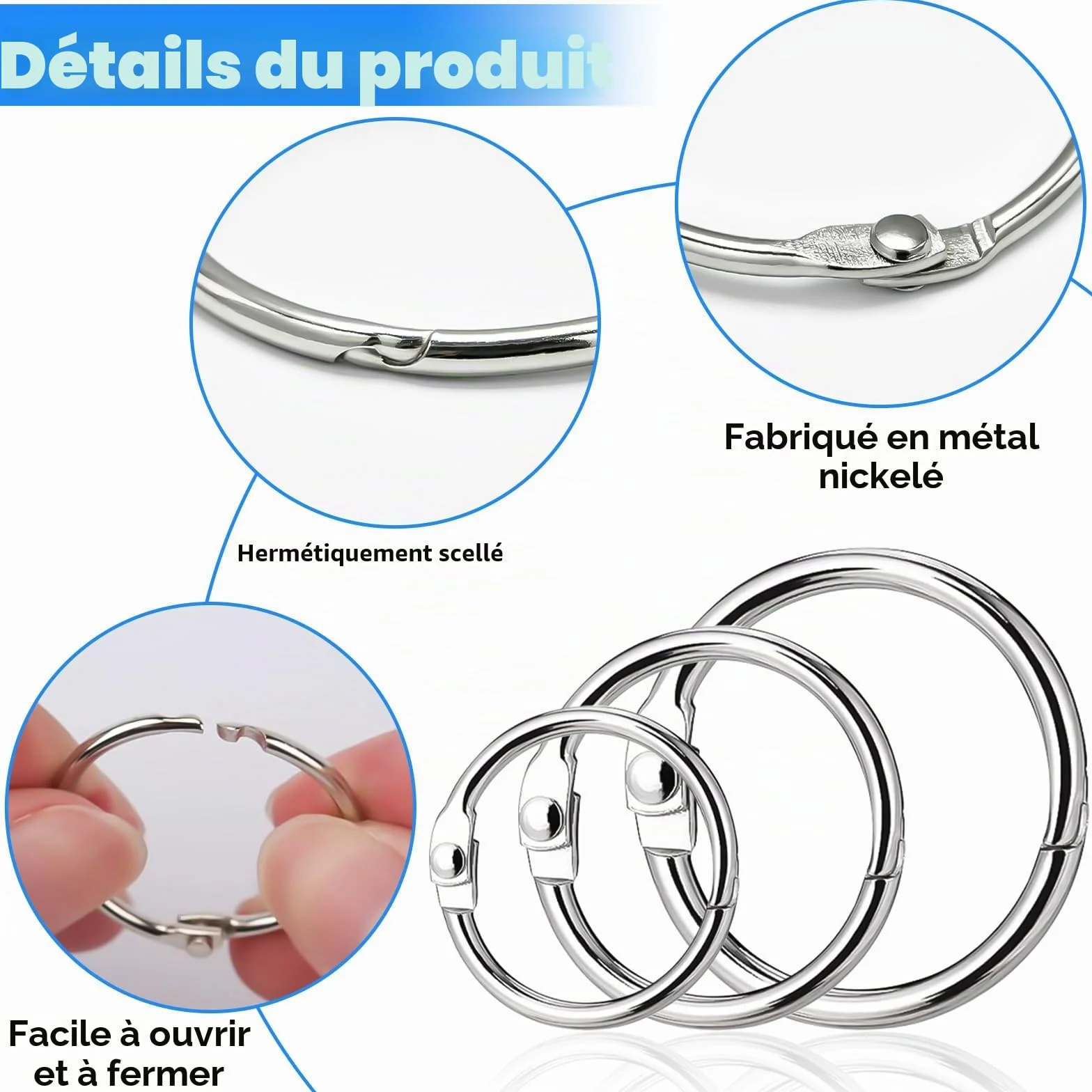 Anneaux de Reliure en Metal 15/20/25mm avec Perforeuse pour Cahier Scrapbooking Classeur