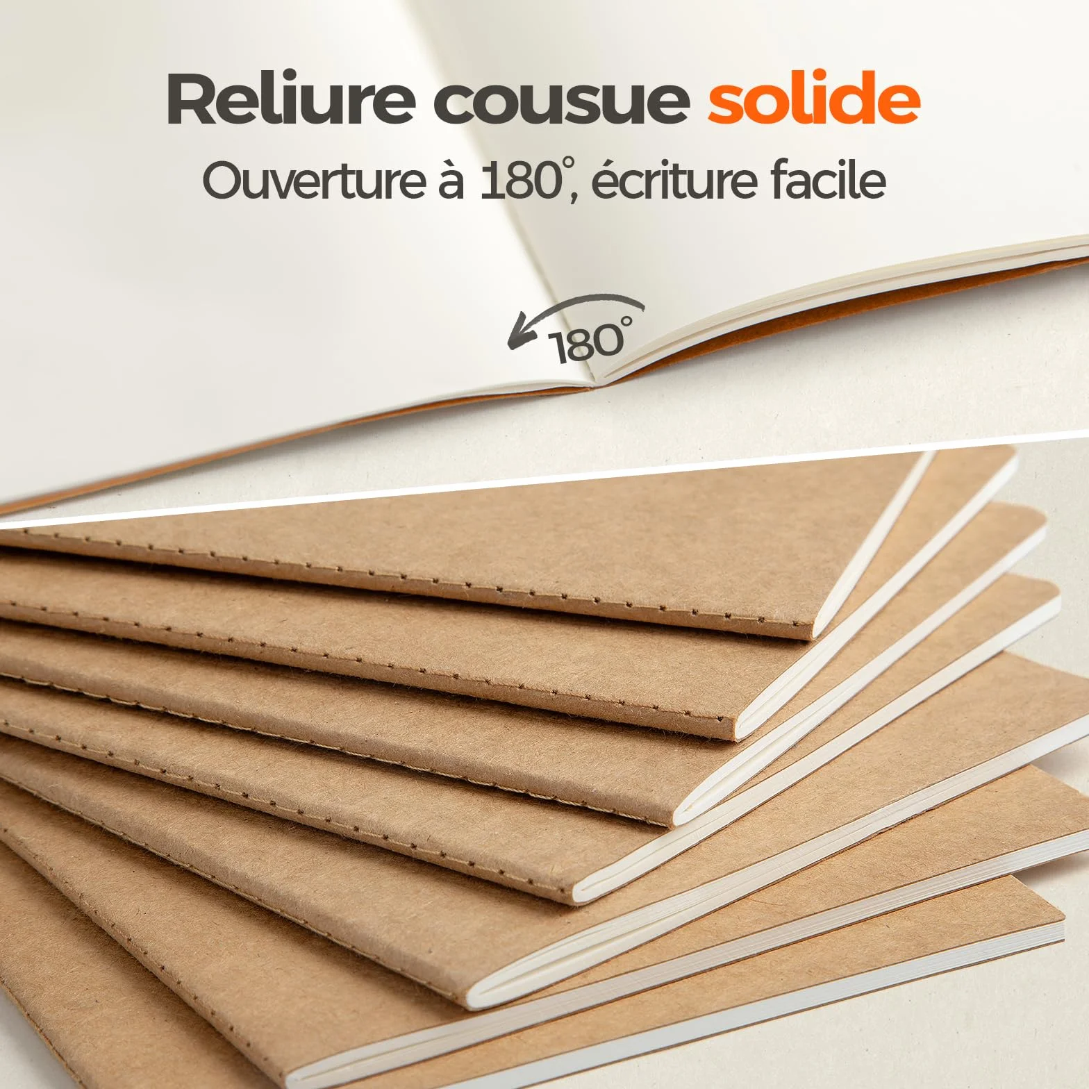Carnets Kraft A5 Lot de 5, 60 Pages Vierges 21x14 cm, Cahiers Couverture Naturelle