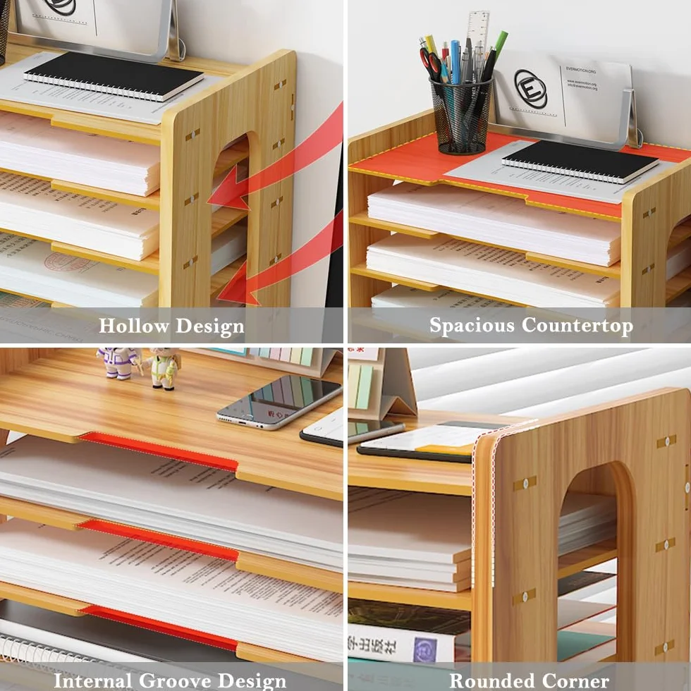 Organiseur de Bureau en Bois Bac à Courrier A4 Porte-Documents JS05