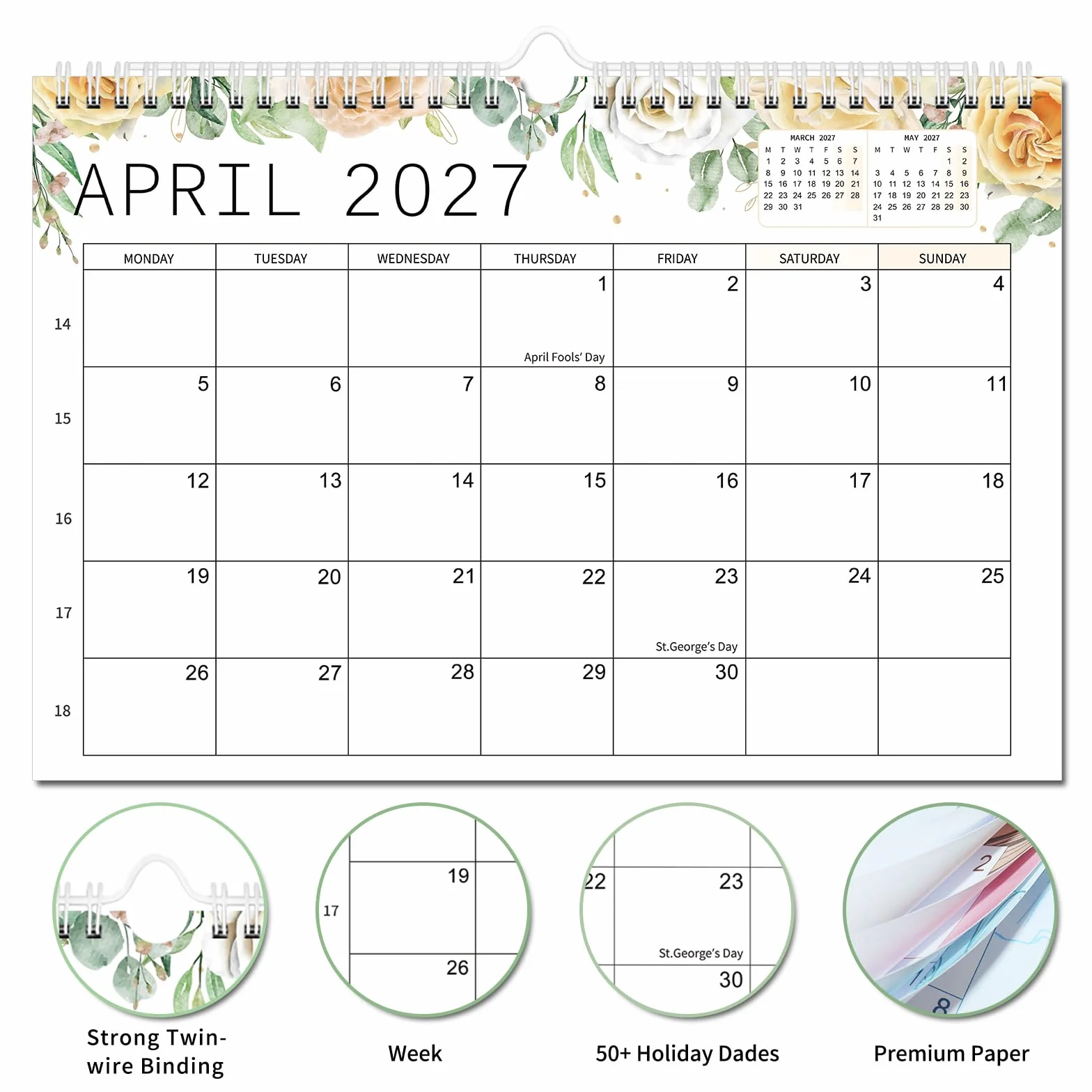 Calendrier Mural 2026/2027 18 Mois Juillet 2026 à Décembre 2027 Familial
