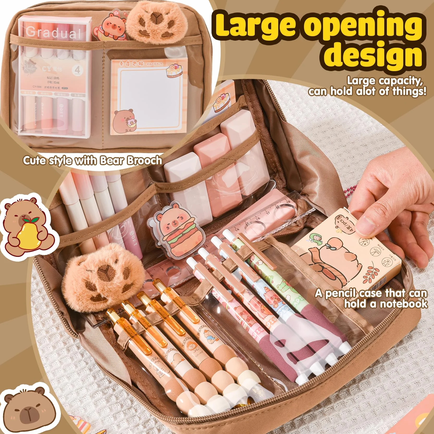Kit de Fournitures Scolaires Capybara avec Trousse – Set Cadeau pour Enfants, Stylos, Règles
