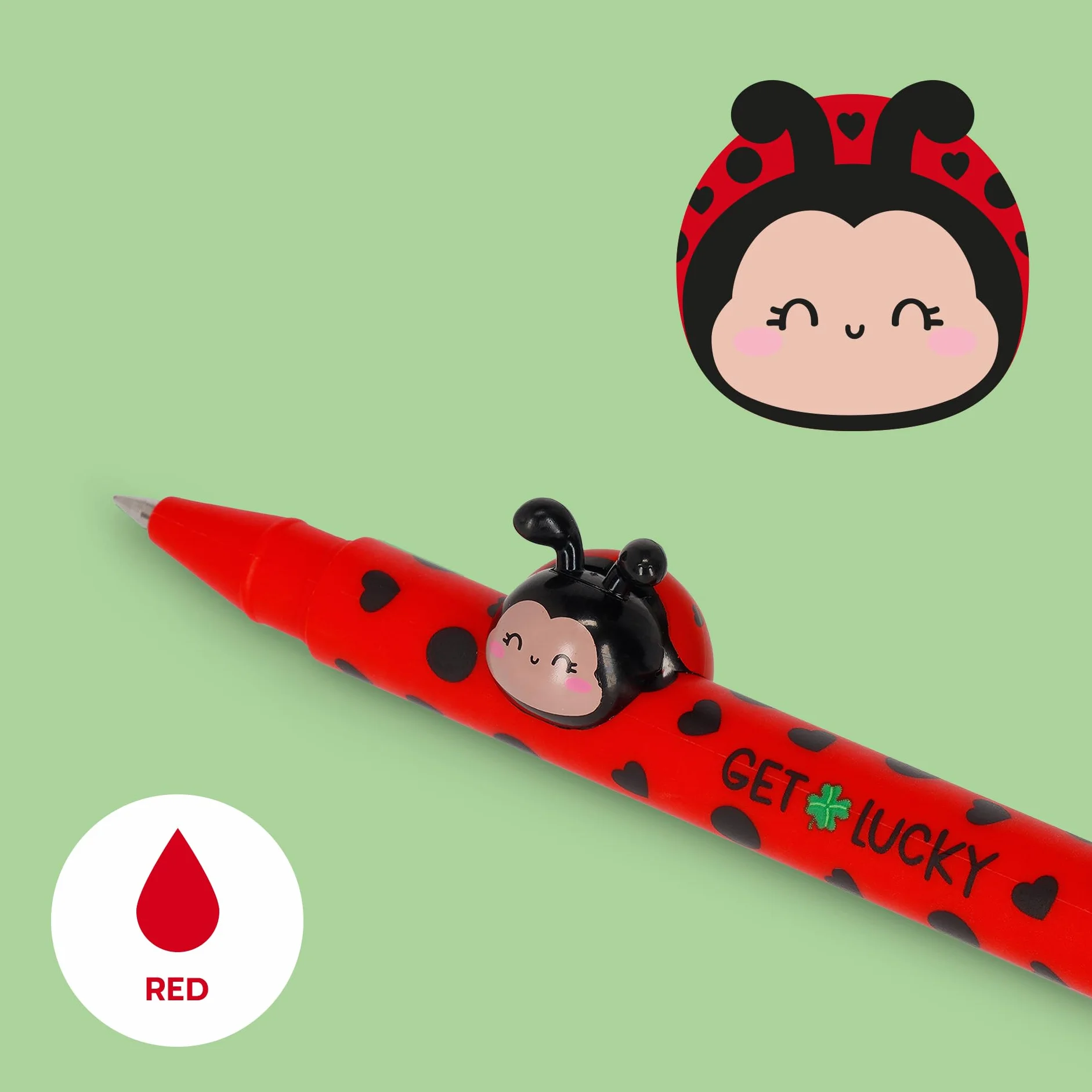 LEGAMI Stylo gel animal décoratif Lovely Friends Ladybug Theme Encre rouge pointe 0.5 mm