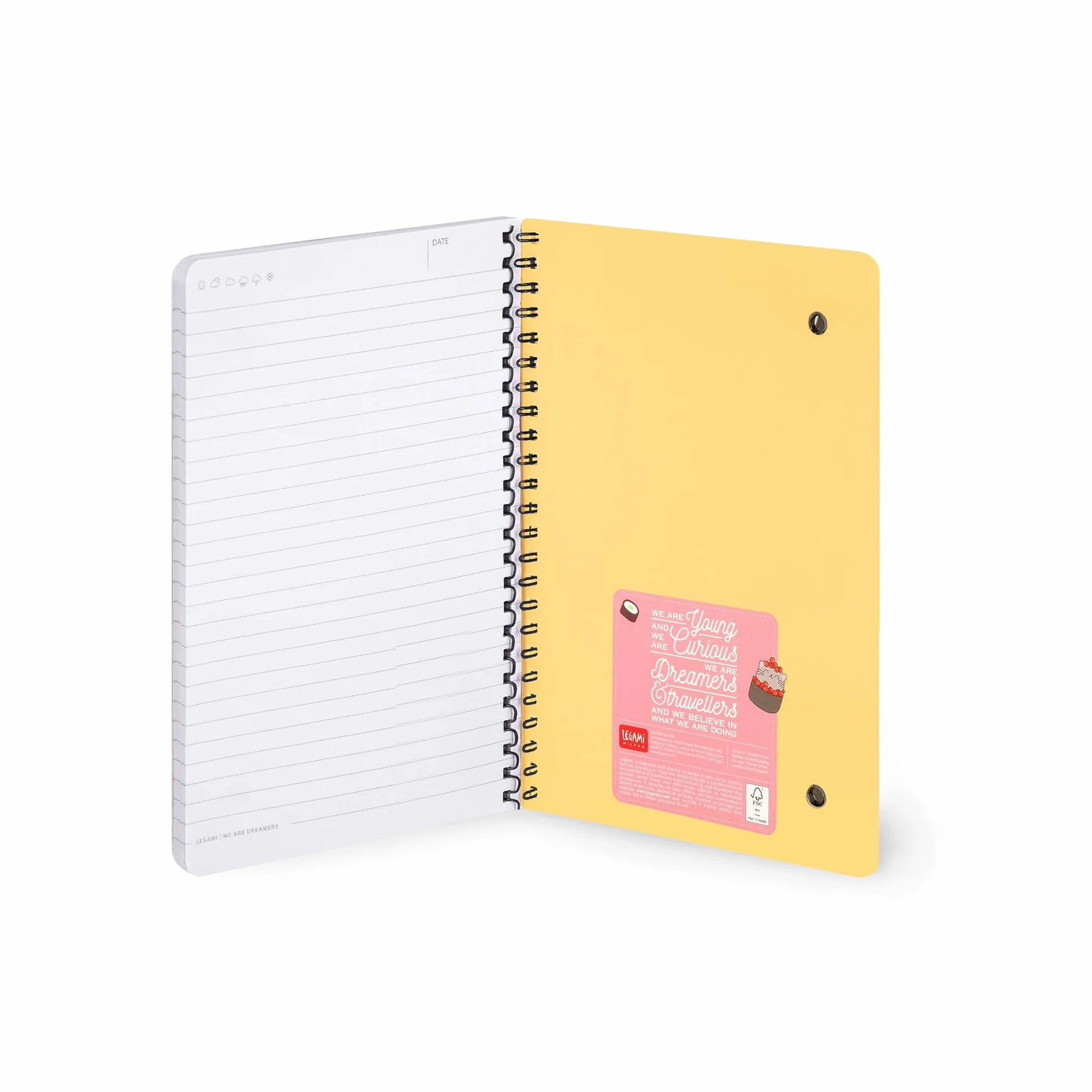 LEGAMI Cahier à spirales ligné 7 mm A4 Sushi Cat 160 pages Fermeture élastique 15 x 21 cm
