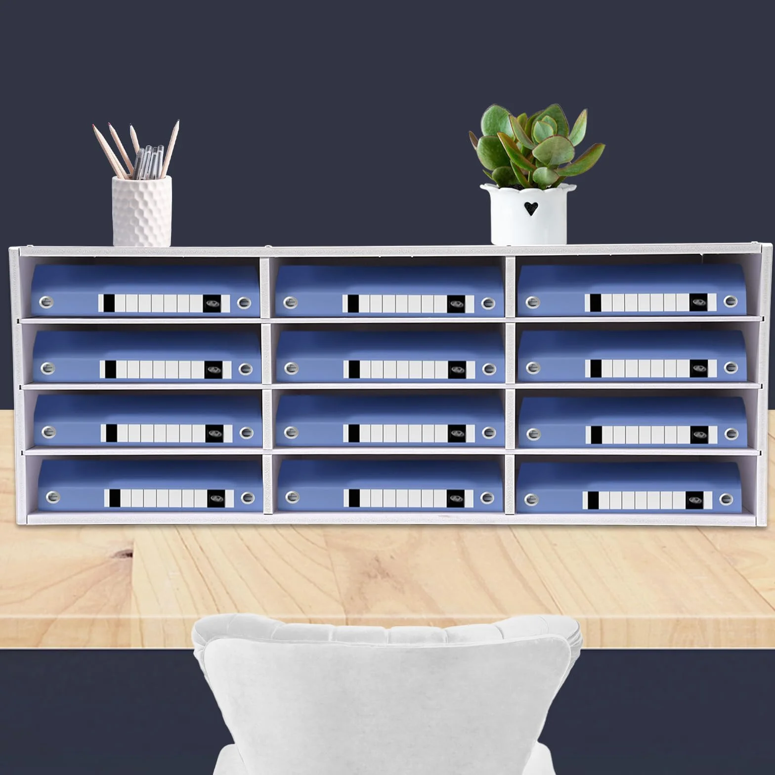 Porte-lettres 12 compartiments PVC Autonome Organiseur bureau 80 x 30,8 x 30 cm Blanc