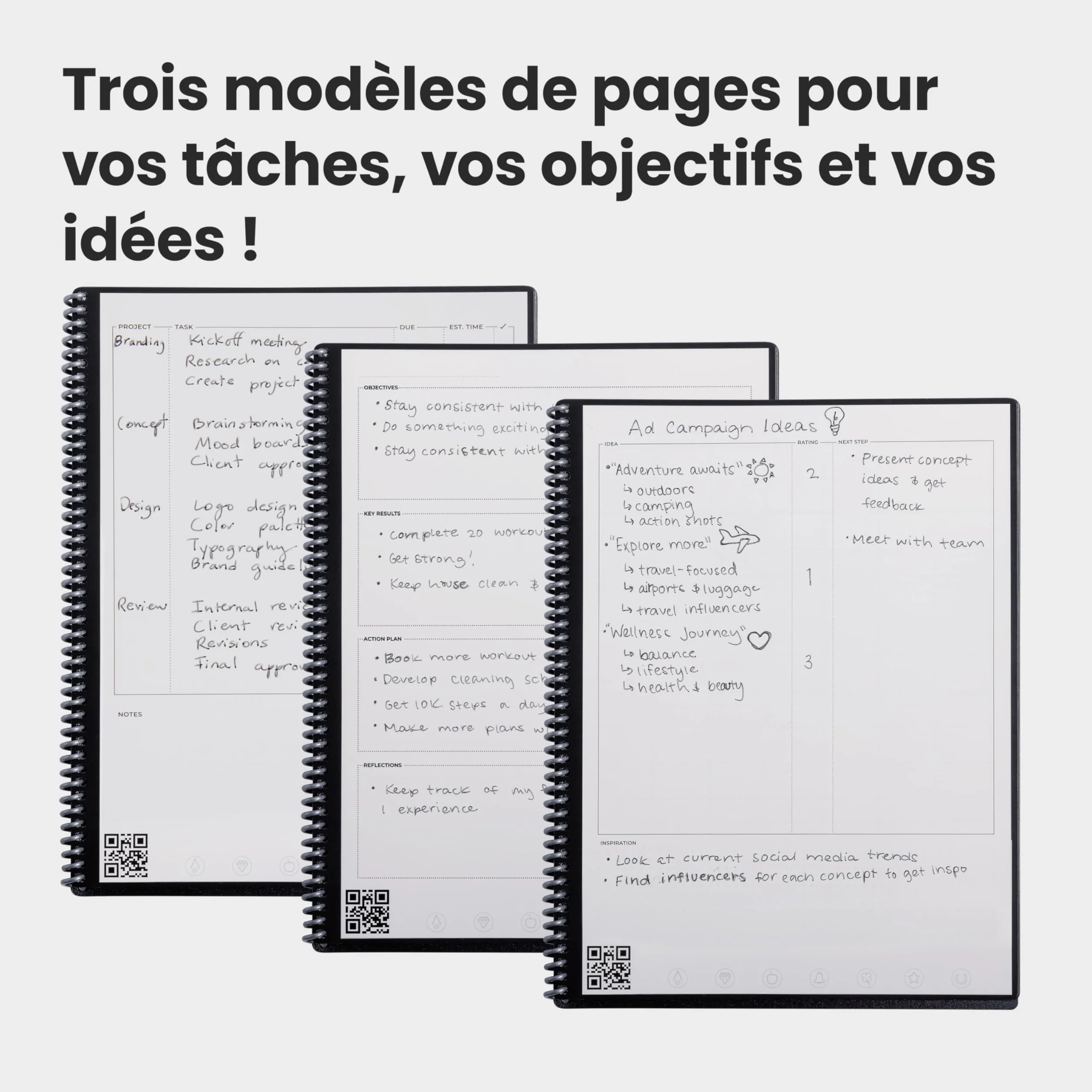 Rocketbook Fusion Agenda Non Daté Réutilisable Taille Letter 21 x 29,7 cm Noir Objectifs Calendrier Mensuel Hebdomadaire To-Do Lists Quotidiennes Pages Lignées Pointillées