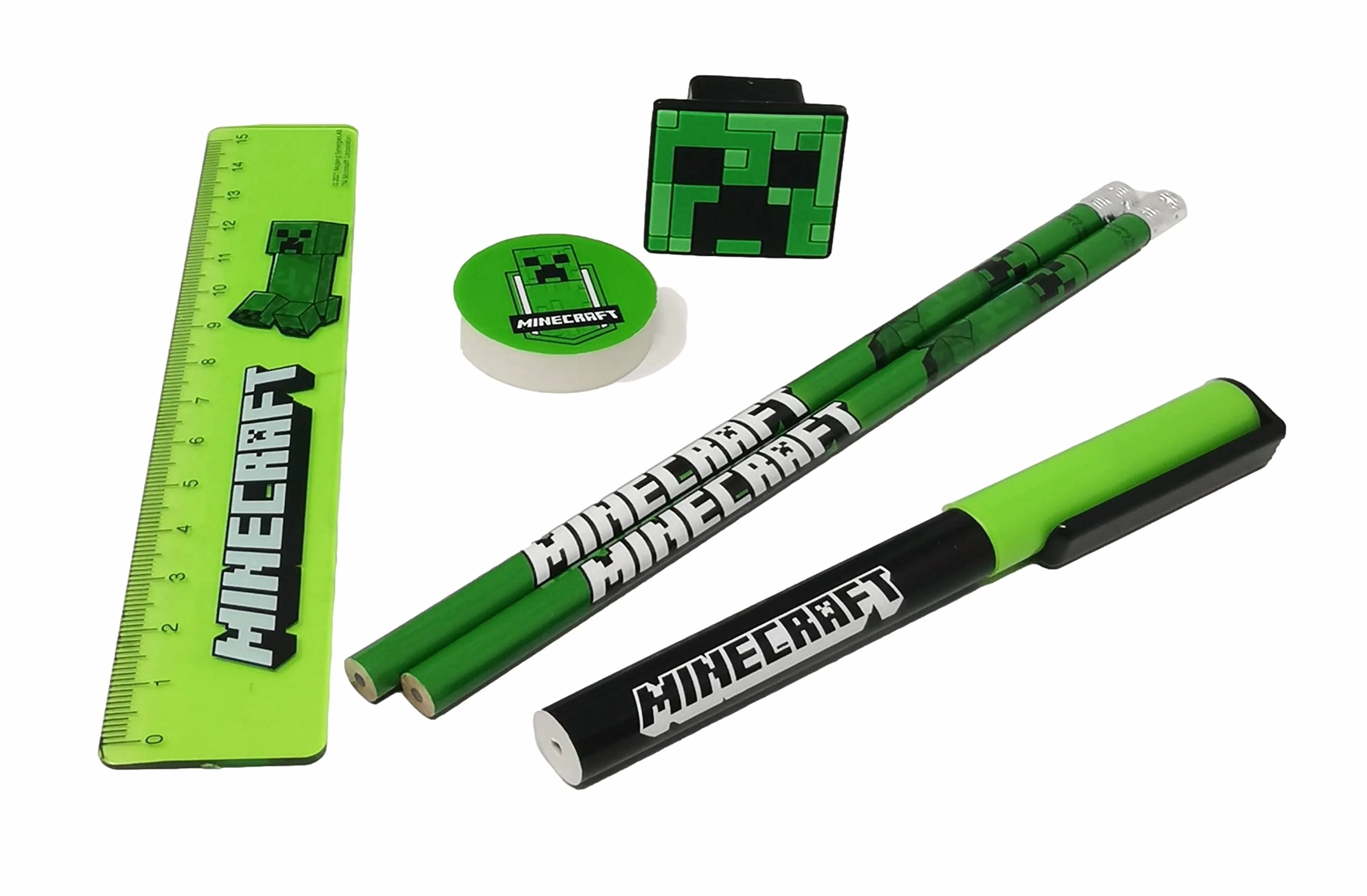 Theonoi Set de Papeterie 7 Pièces Creeper pour Fans de Joueurs Cadeau Rentrée Scolaire