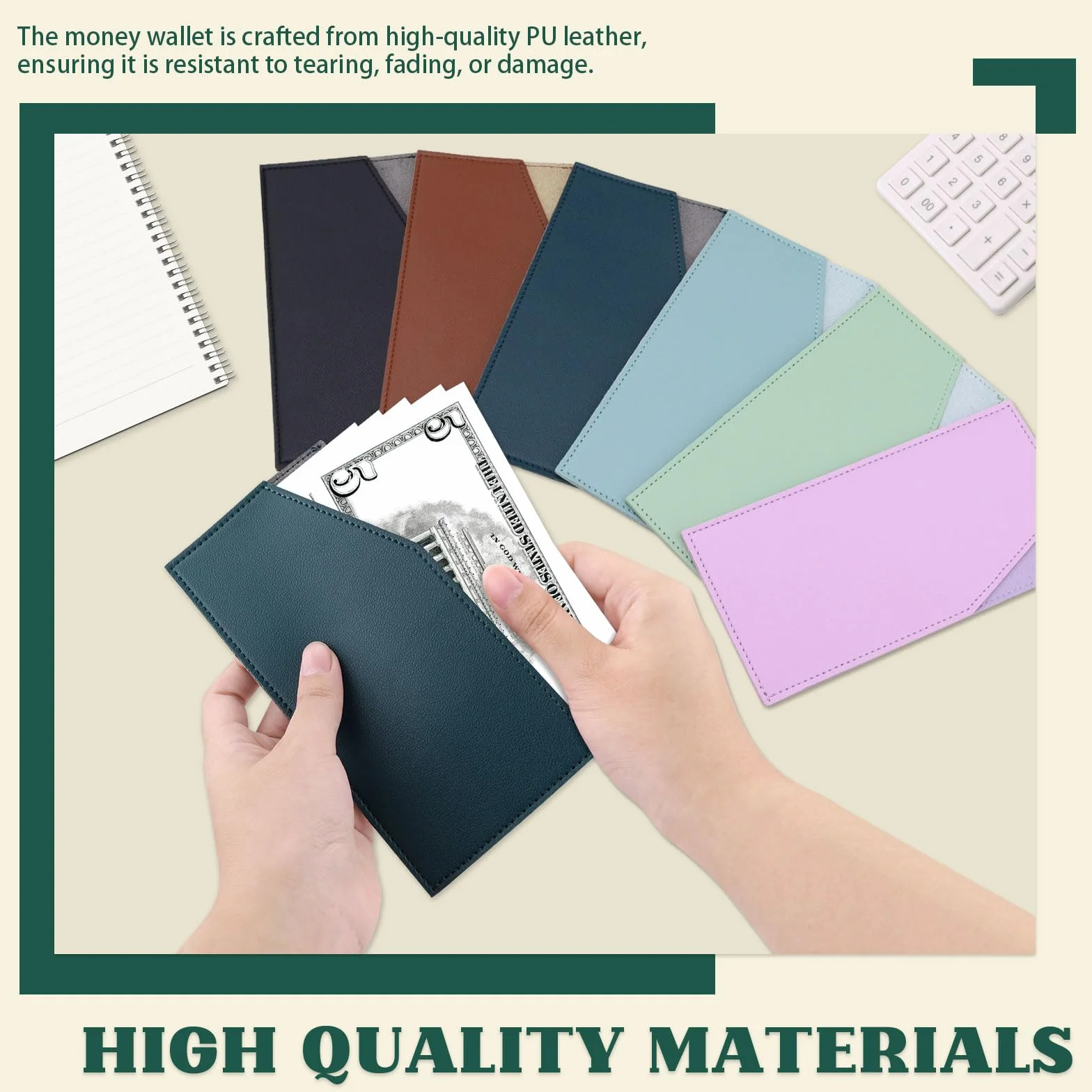 Lot de 3 portefeuilles fins en cuir synthétique pour billets et cartes, Noir + marron + vert foncé