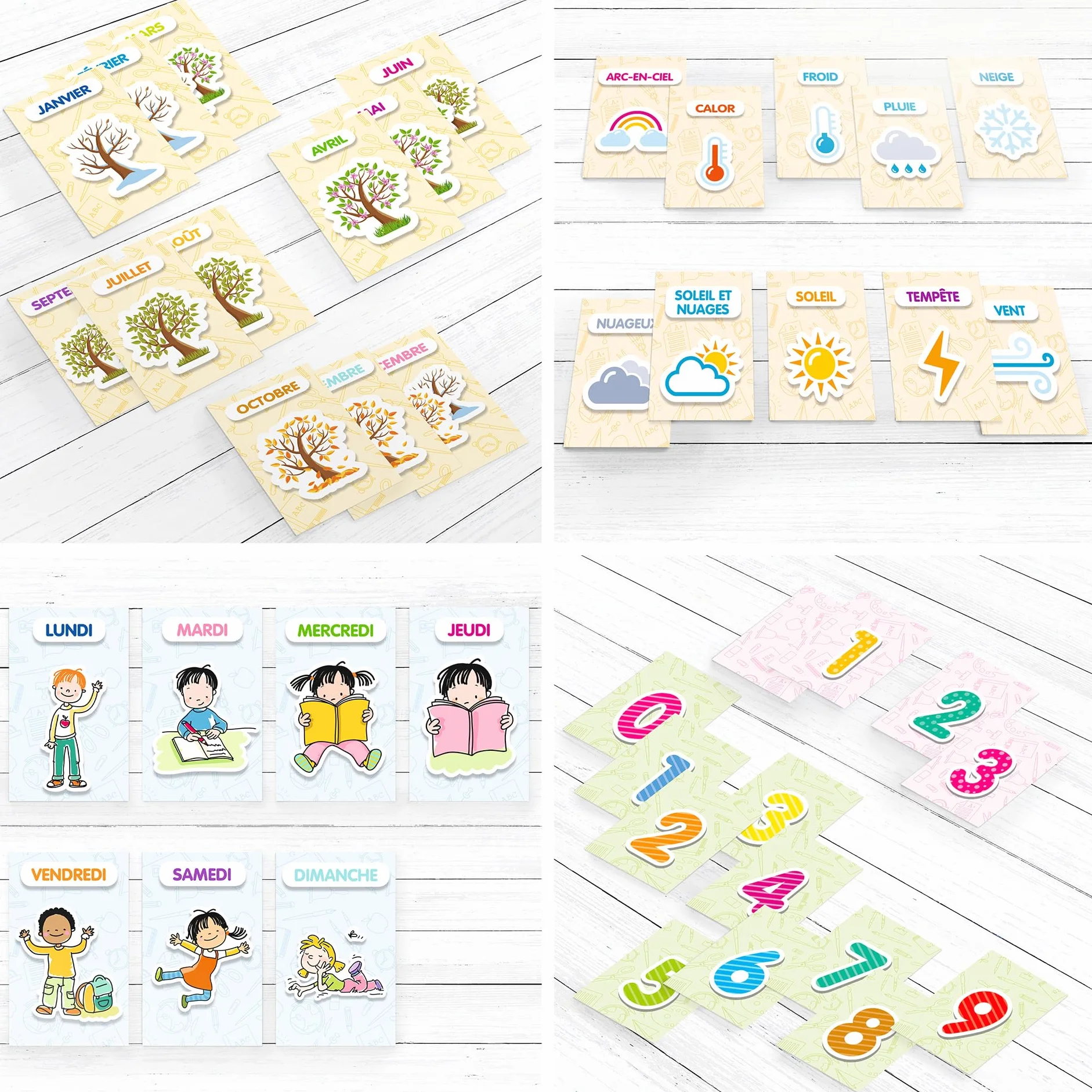 Calendrier pour Enfant Jeux Educatif Apprendre les Jours Mois Saisons Temps Onglets Illustrations Français