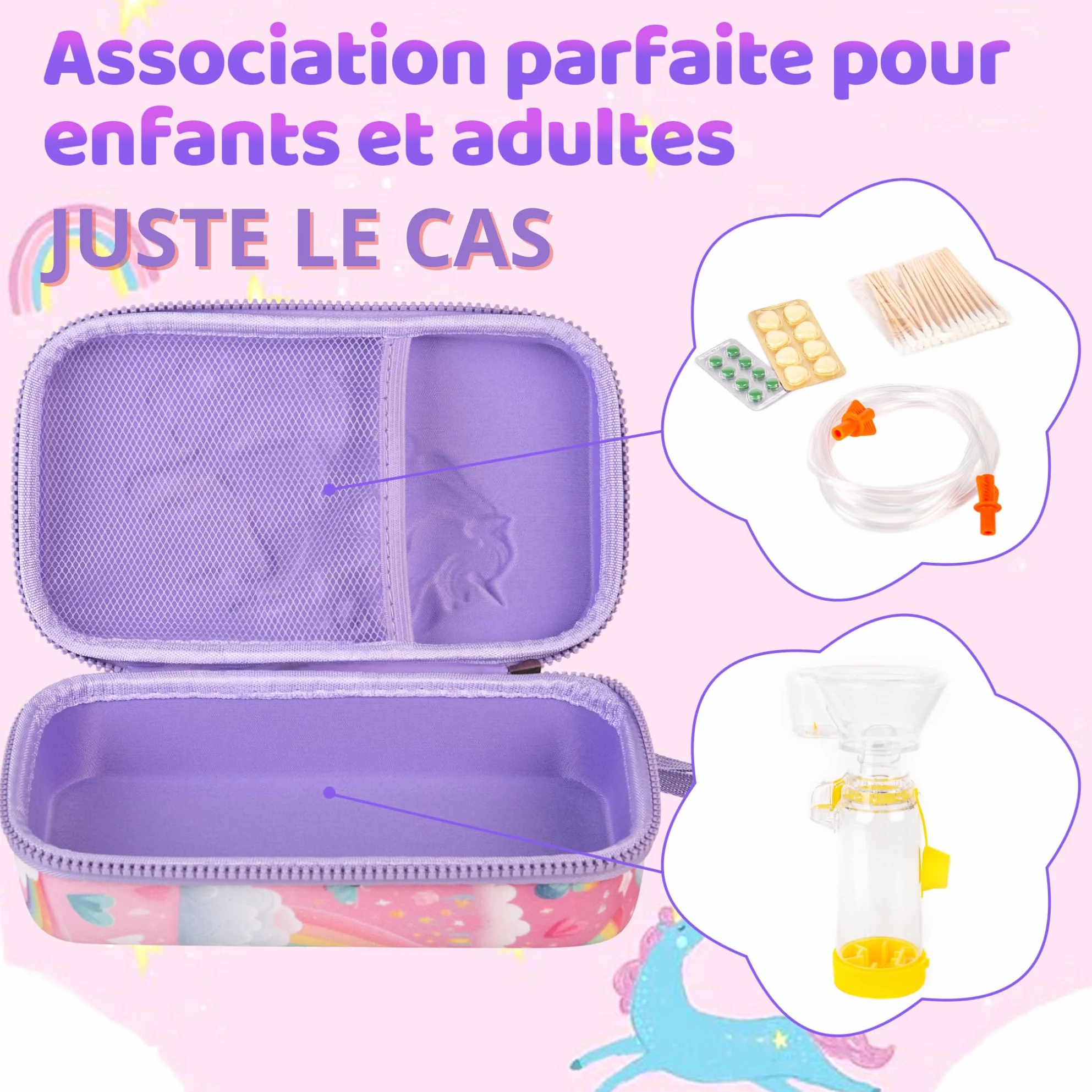 Étui Inhalateur Enfant EVA Chambre d’Inhalation Spacer Nébuliseur Portable Trousse PAI École Motif Licorne