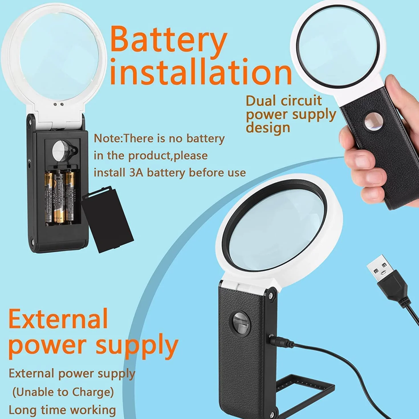 Grande Loupe 10X 30X LED Portable avec Lumière et Support