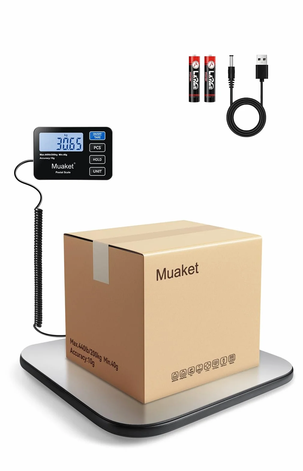 Balance Colis Numérique 200kg/10g, Pèse Colis Portable avec Fonction Hold/Tare, Écran LCD pour Bagage Maison Poste