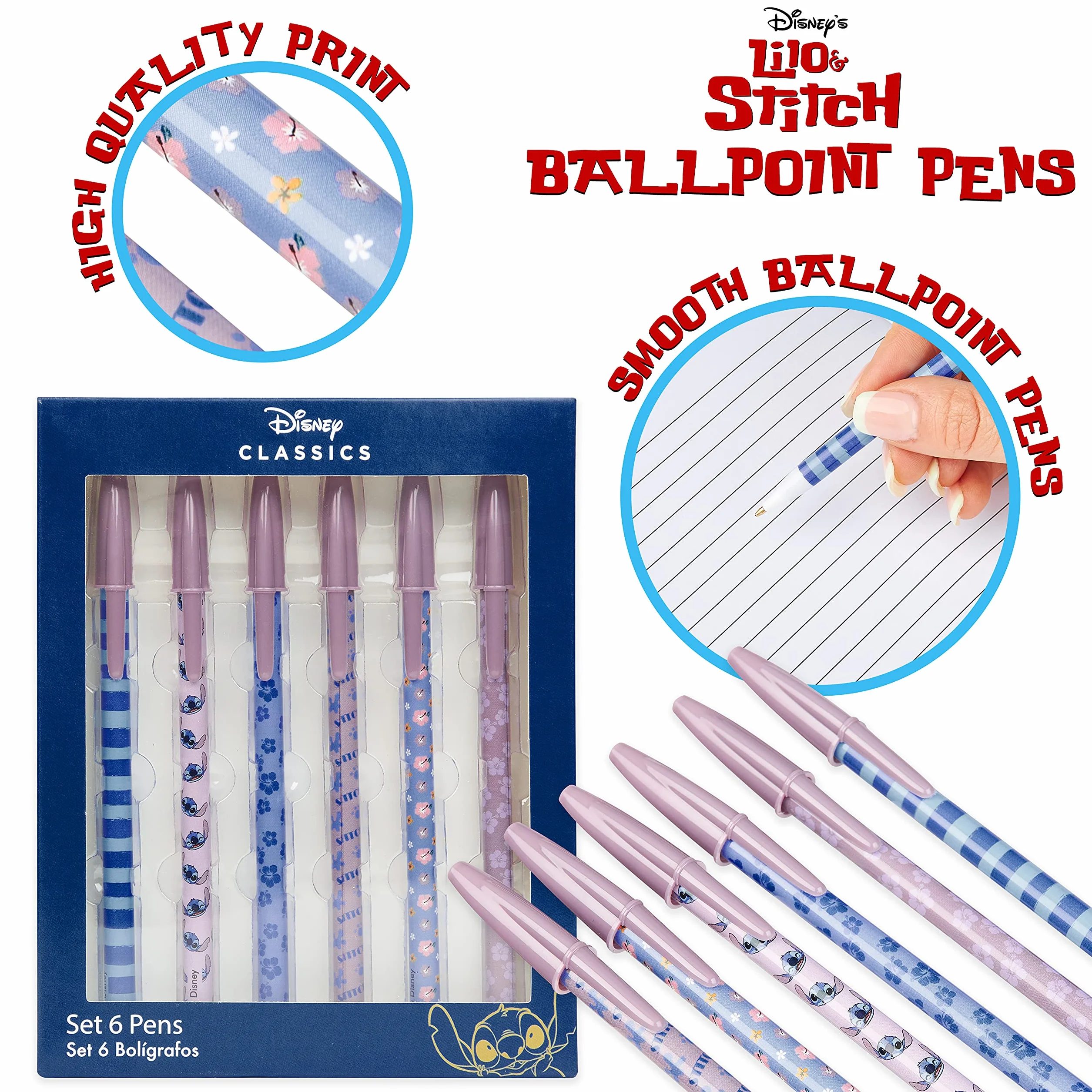 Disney Stitch Set de Fournitures Scolaires, Carnet Trousse Stylo Bille Crayons Couleur Bloc notes Accessoires Bureau École Bleu
