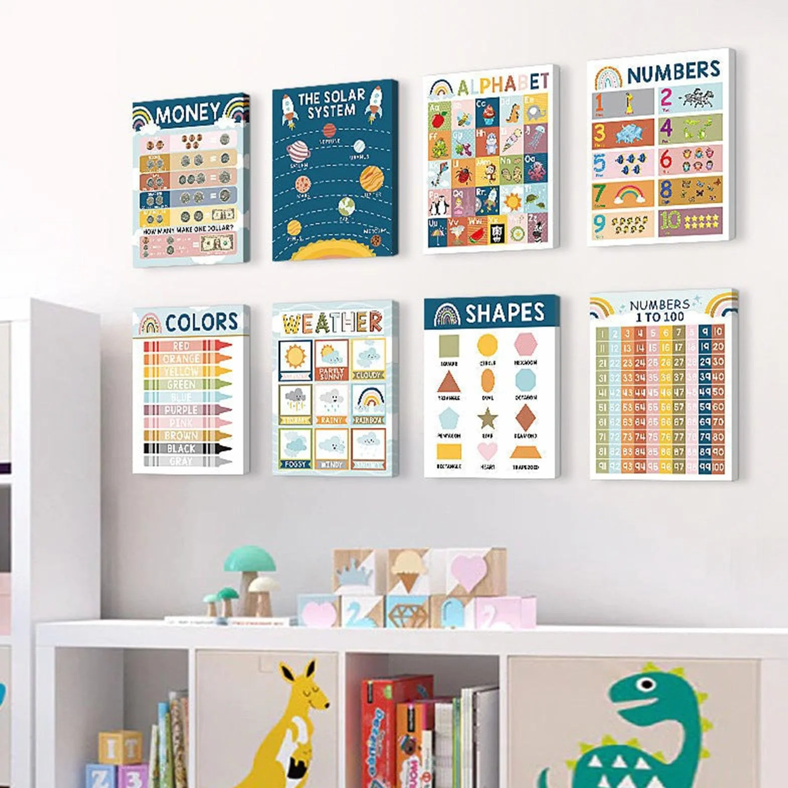 Affiches d'anglais pour salle de classe, Affiche éducative en anglais, 16x Affiches murales d'apprentissage, Matériel de préapprentissage, outils d'enseignement