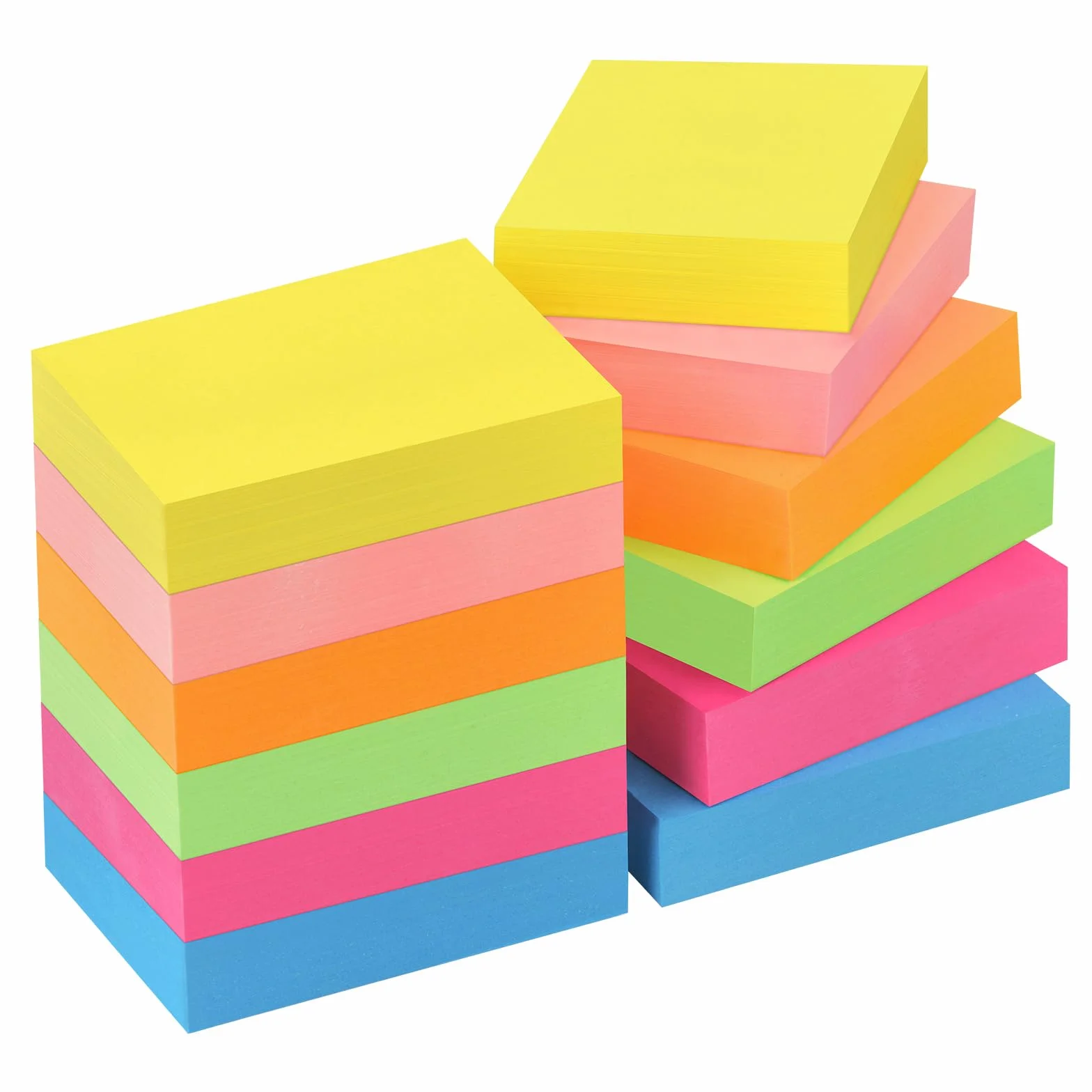 Blocs Feuillets Autocollants 51x38mm 6 Couleurs 100 Feuillets par Bloc - 12 Blocs