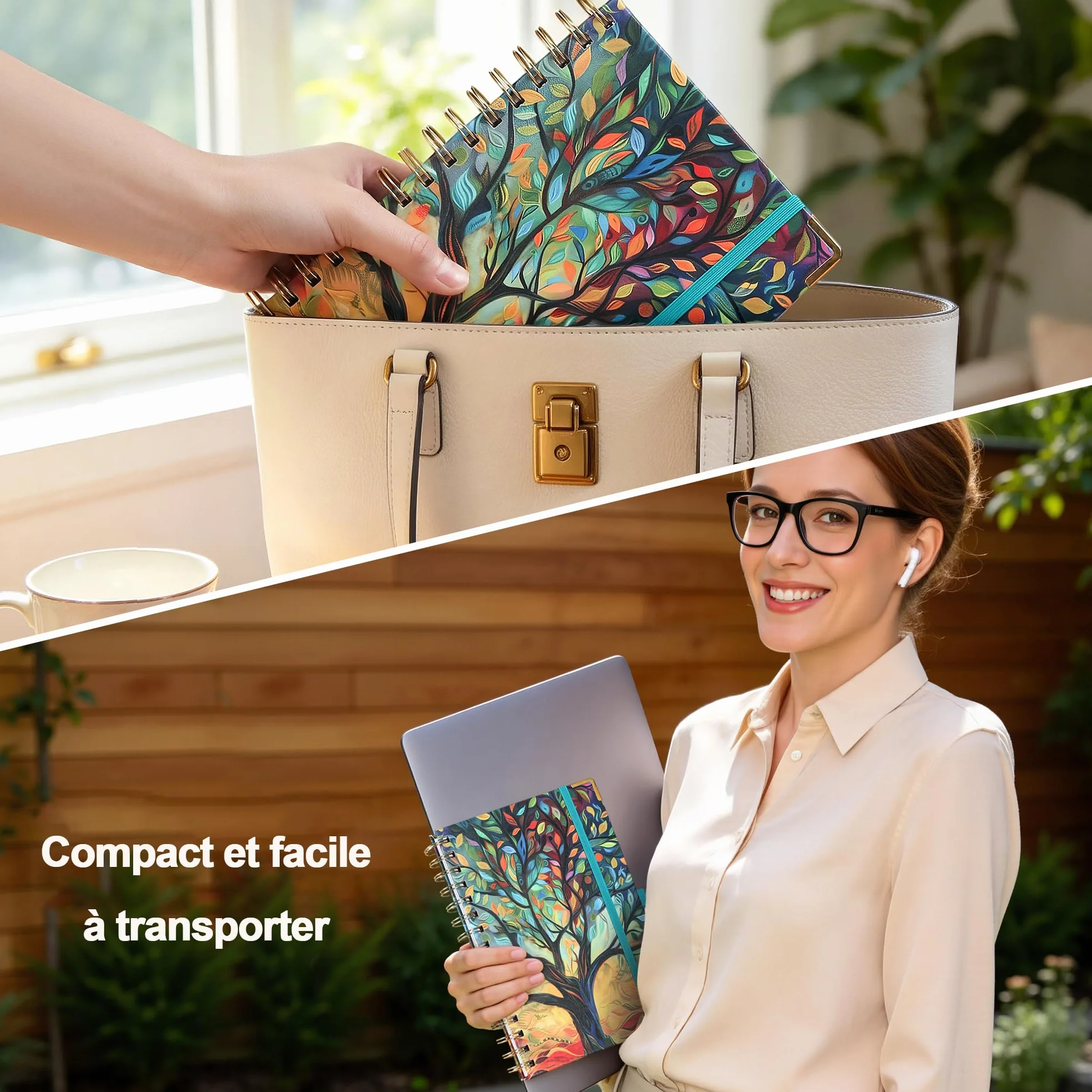 Carnet Spirale A5 Cahier Couverture Rigide 176 Pages Papier Premium 100 g/m² Fleurs de Vie Élastique Porte-Stylo Poche Intérieure