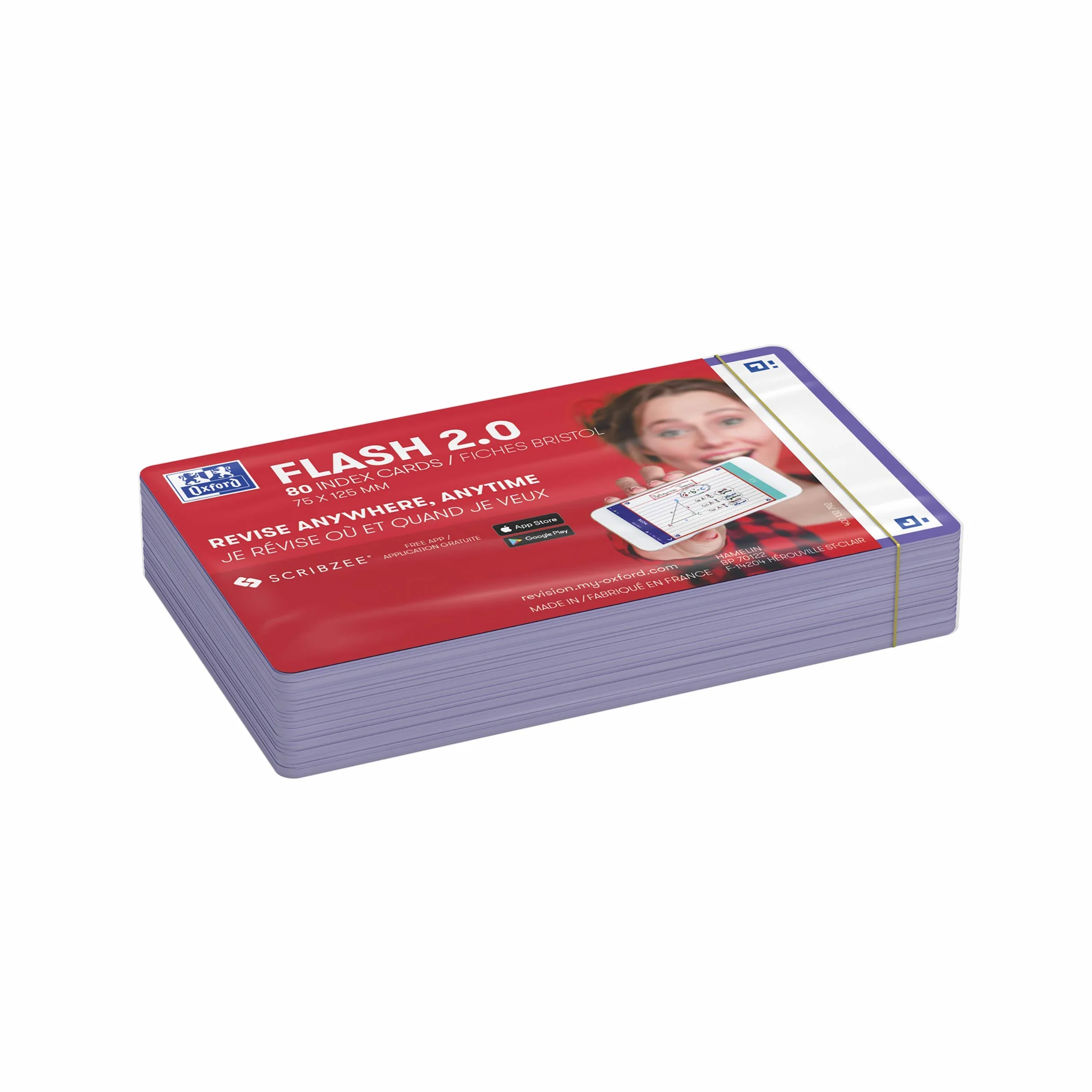 OXFORD Flash 2.0 80 Fiches Bristol Flash Cards 7,5 x 12,5cm Fond Blanc