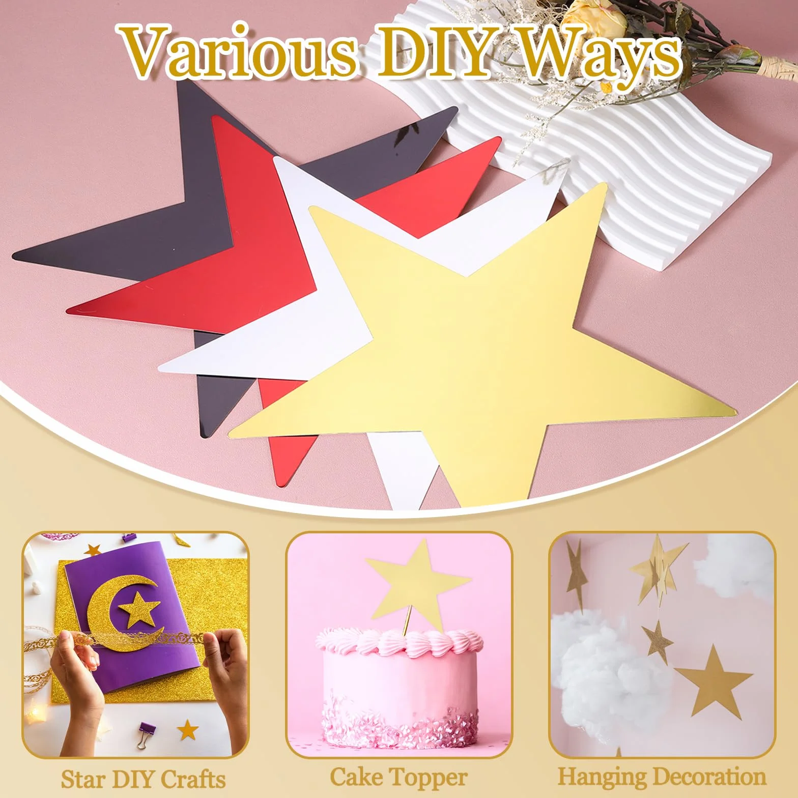 PATIKIL Grande Découpe Étoile 40 Pcs 6" Double Face Papier Décoration Cinq Étoiles pour Mariage Fête DIY, Rouge/Doré/Noir