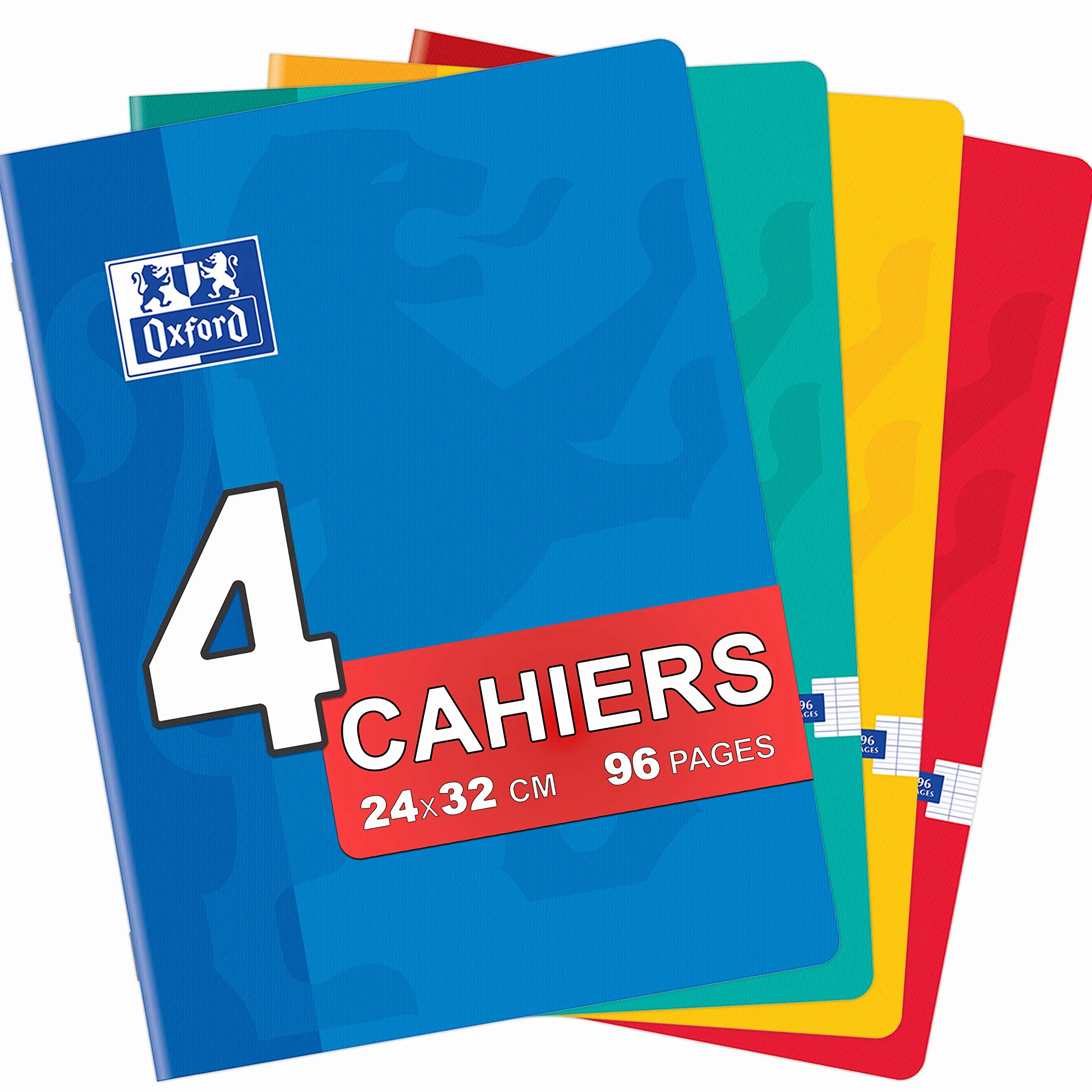 OXFORD Color Life Lot de 4 Cahiers 24x32cm Grands Carreaux 96 Pages Seyès Couleurs Assorties