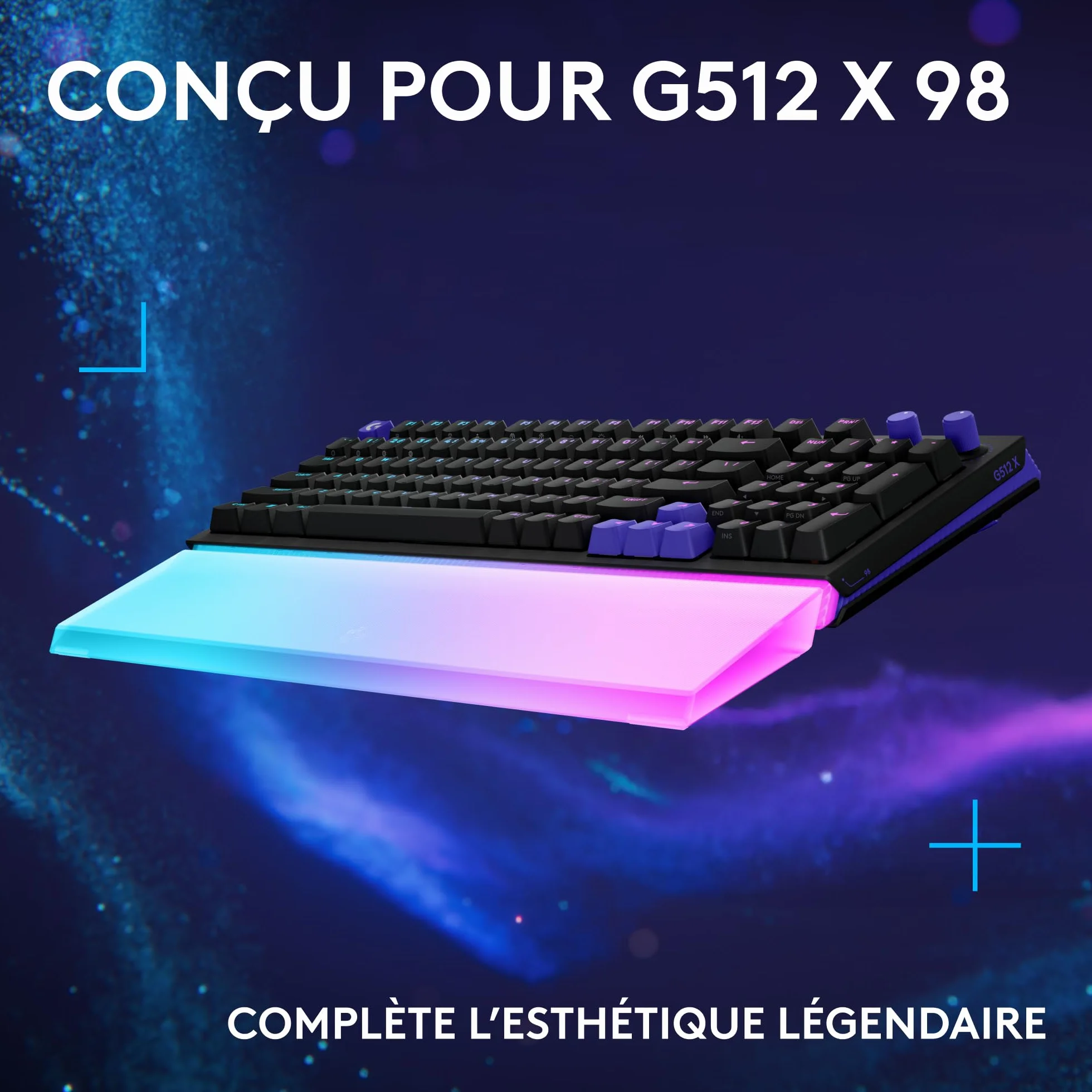 Logitech G G512 X PALM REST 98 repose-poignets acrylique LIGHTSYNC RVB gravé au laser soutien clavier gaming G512 X Transparent