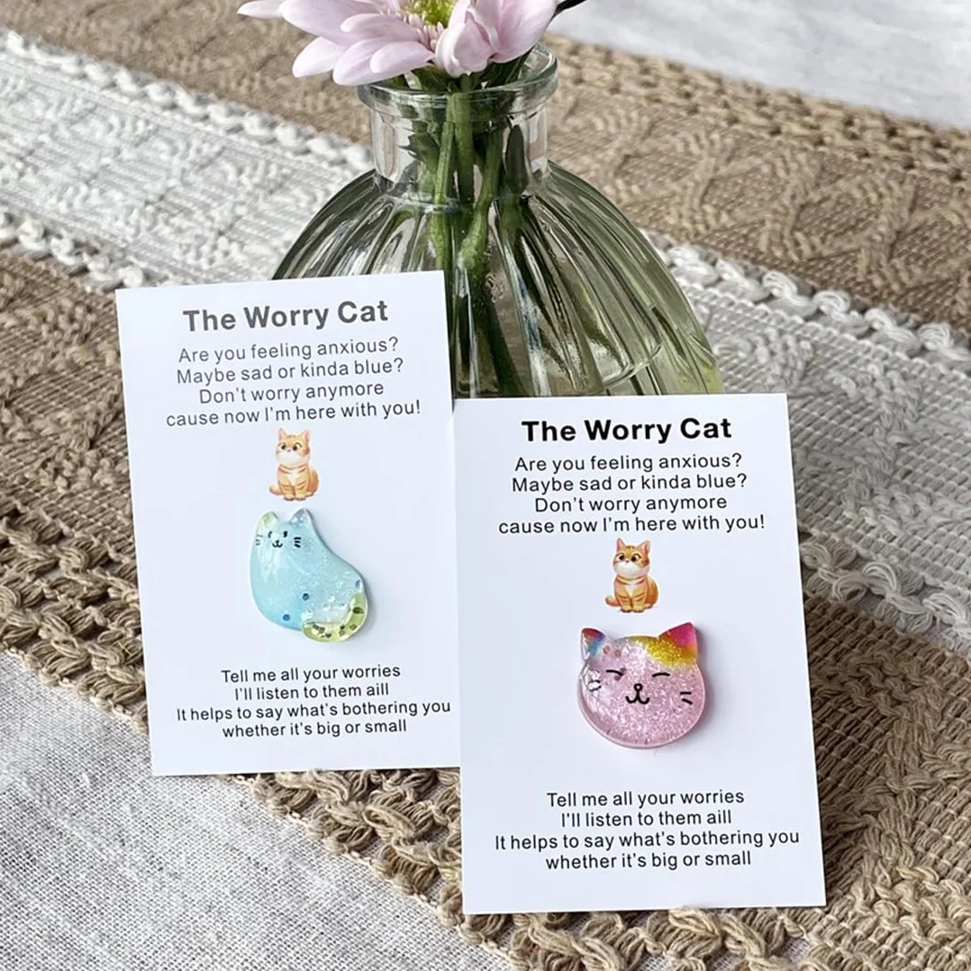 Lot de 2 câlins de poche en forme de chat rose et bleu, cadeaux d'encouragement
