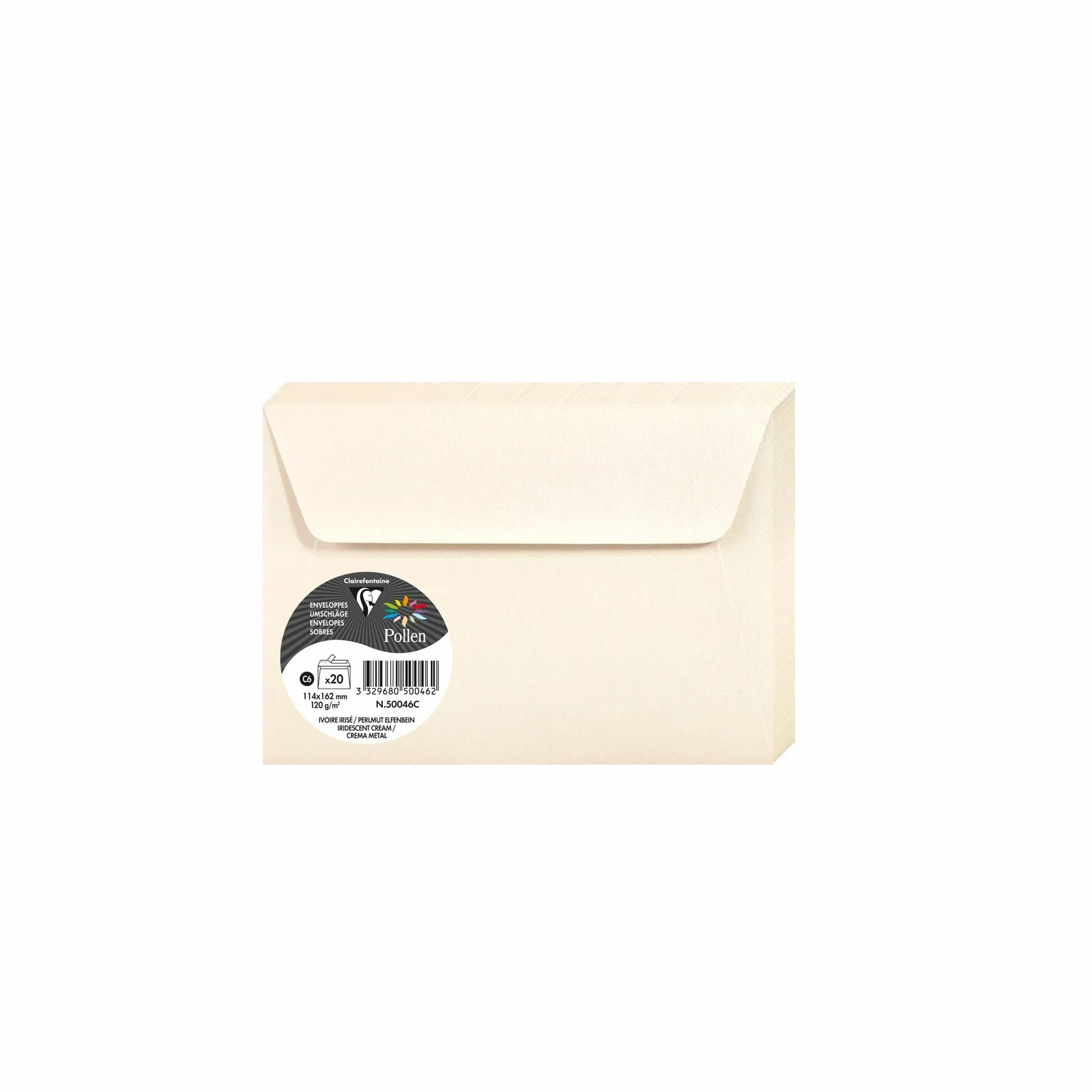Clairefontaine Enveloppes C6 Ivoire Irisé 120g Auto-Adhésives Lot 20 – 11,4 x 16,2 cm Papier Lisse