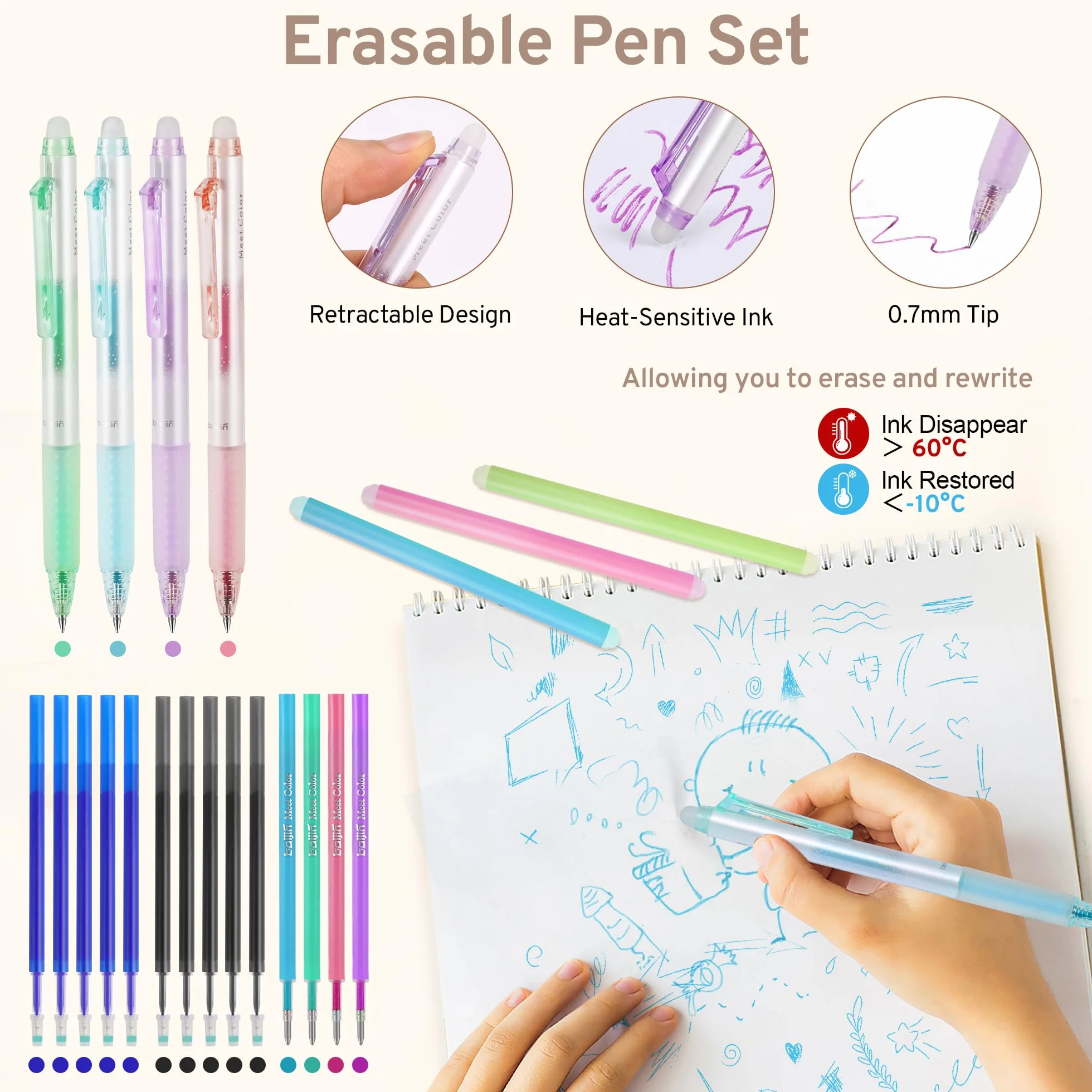 DazSpirit 62 Set de Papeterie Aesthetic avec Trousse Pliable, Surligneurs Pastel, Stylos Effaçables, Stylos Gel, Porte-mines, Notes Adhésives – Fournitures Scolaires Violet