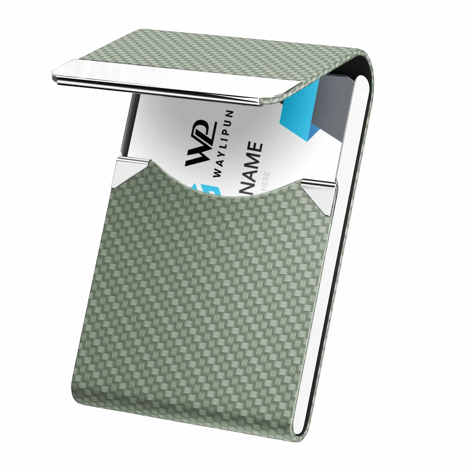 Porte-cartes de visite en métal PU mince et portable Vert