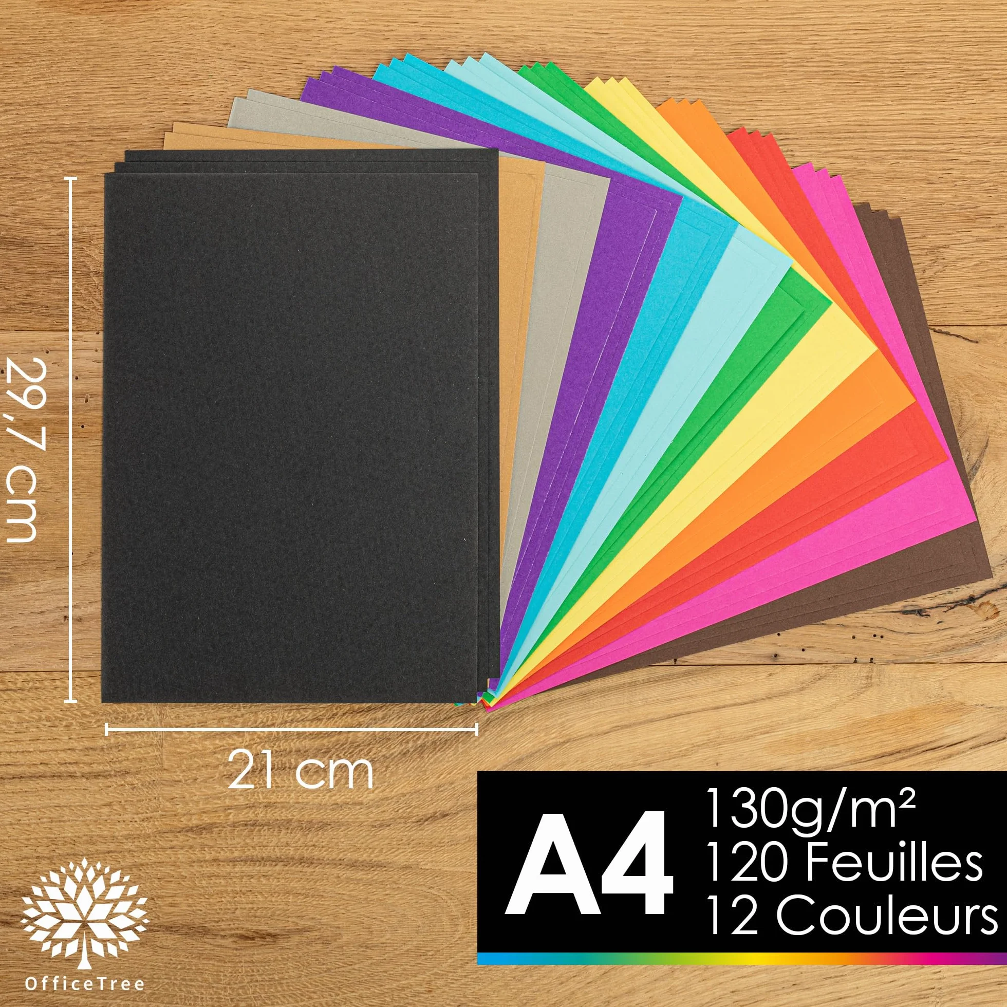 OfficeTree Papier Couleur A4 130g 12 Couleurs Feuille Cartonné