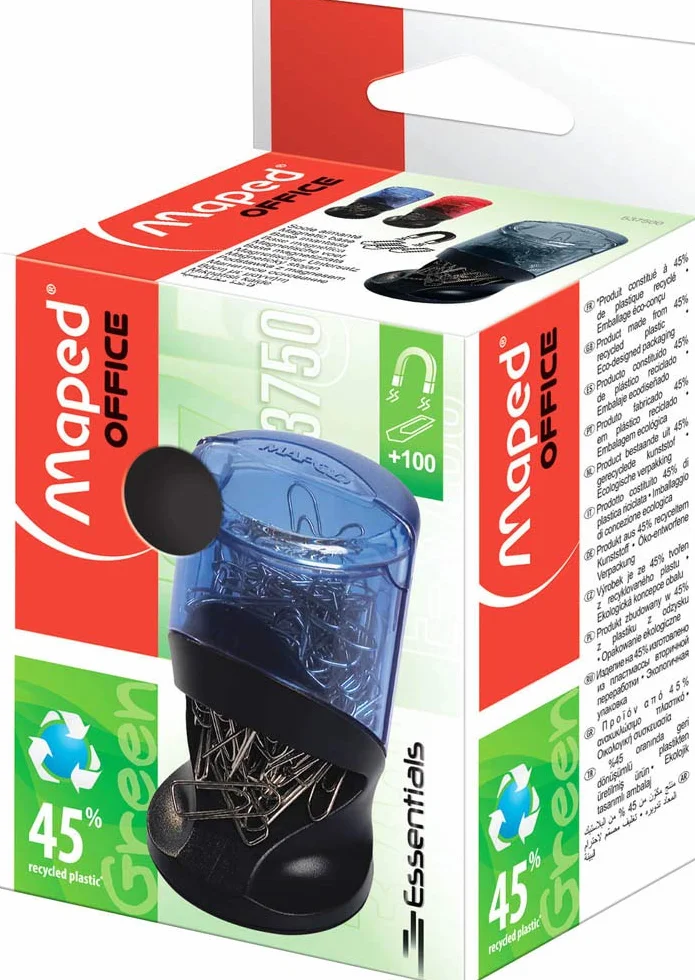 MAPED Evolys Distributeur de trombones 100 pièces Noir Bleu transparent