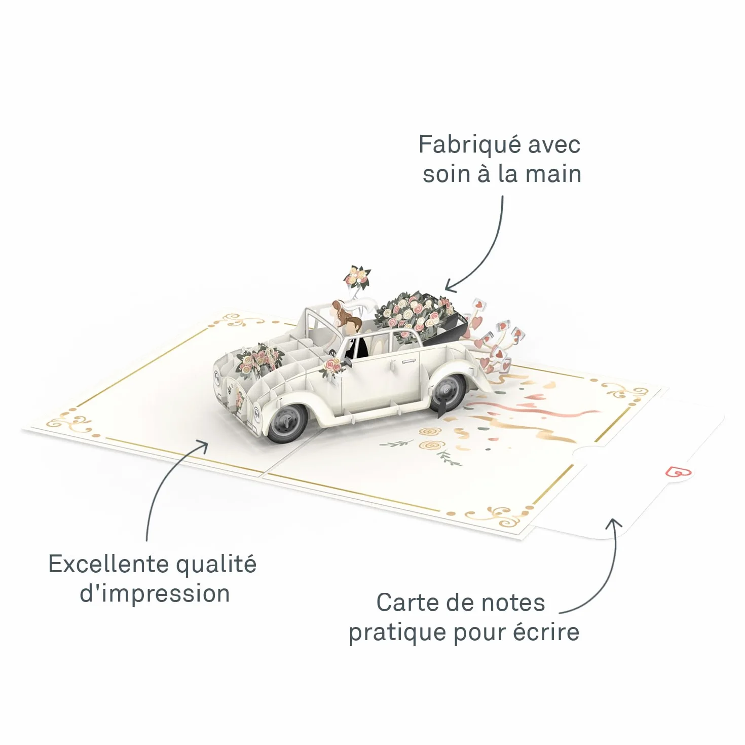 Papercrush® Carte Pop-up Voiture de Mariage Just Married 3D - Carte de Vœux Félicitations pour Union, Cadeau Argent Voyage de Noces Lune de Miel
