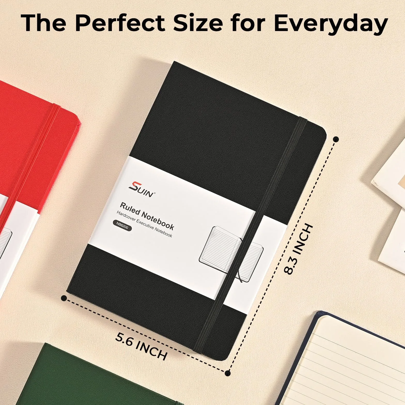 SUIN Carnet professionnel ligné couverture rigide A5 noir 100 g/m² cuir synthétique