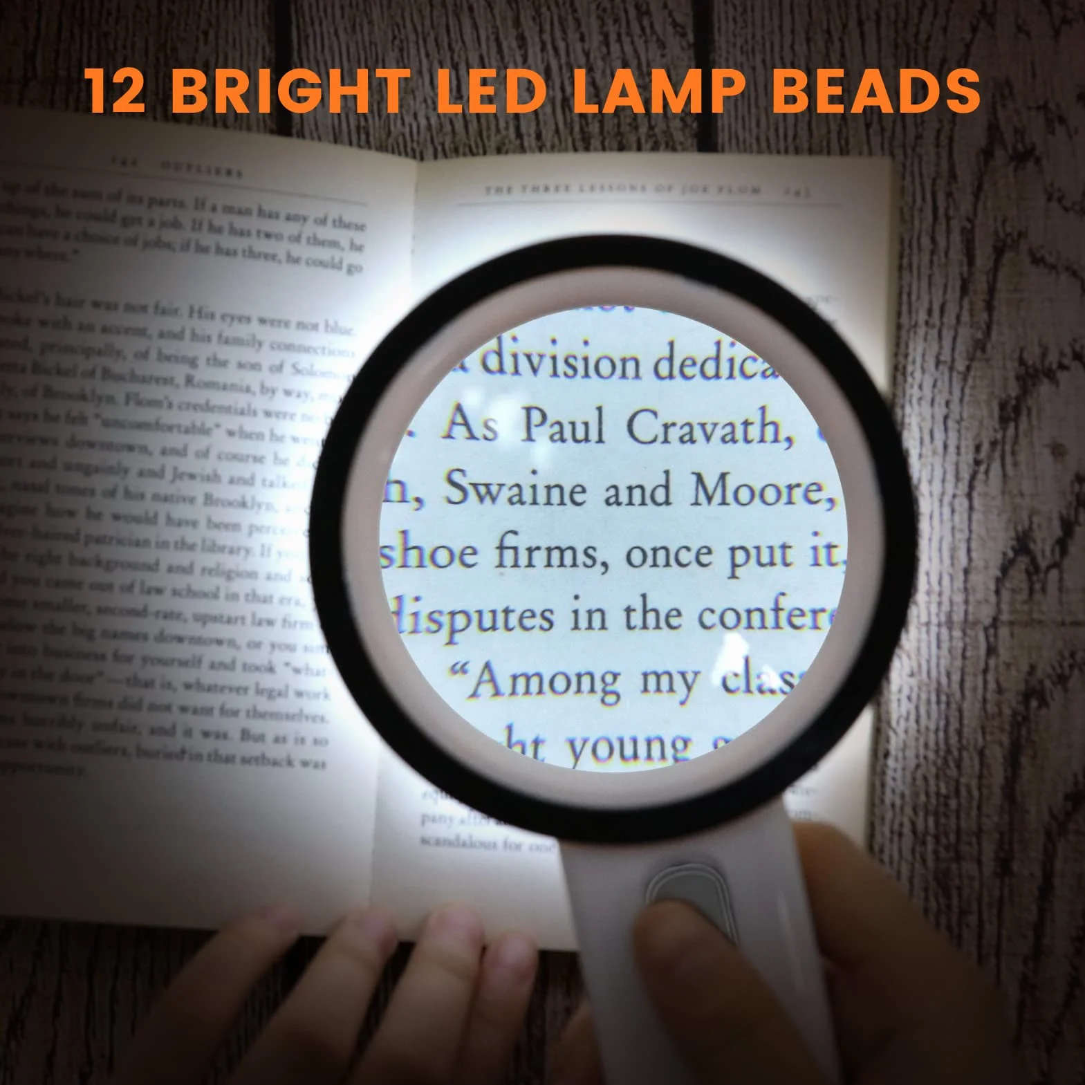 Loupe Grossissante avec 12 LED Lumière, Loupe Eclairante à Main pour Lecture, Bijoux, Seniors, Malvoyant, Observations et Travaux Manuels Blanc