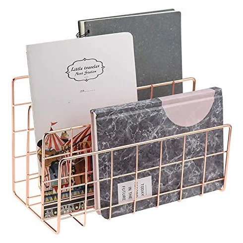 Organisateur de Courrier Bureau Trieuse 3 Fentes Métal Or Rose Porte-Courrier