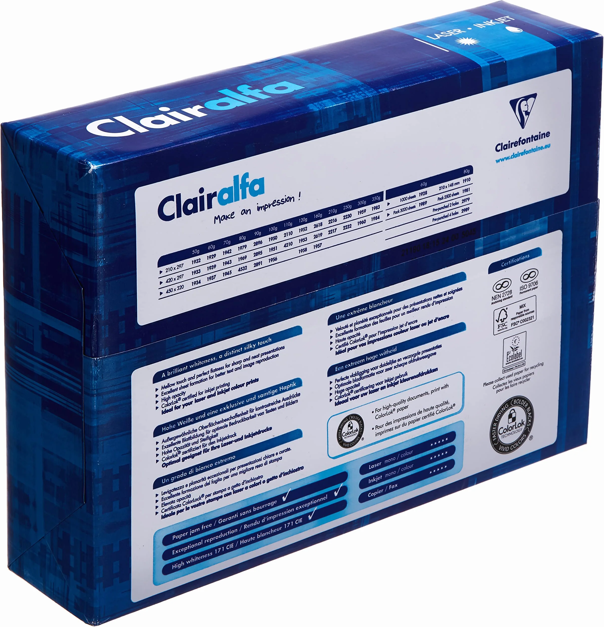 CLAIREFONTAINE Papier alfa Multifonctions A4 210g/m2 Lot de 250 Violet