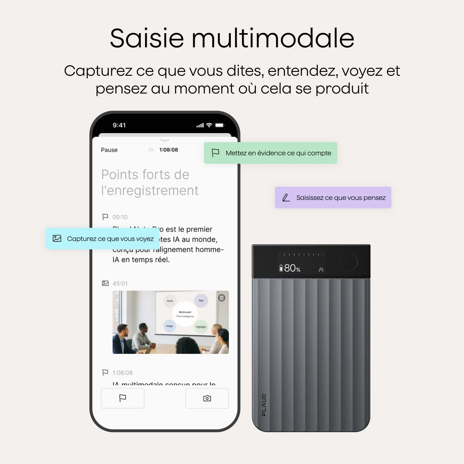 Plaud Note Pro Enregistreur Vocal IA Dictaphone Numérique avec Transcription, Résumé IA, 50h d'Enregistrement