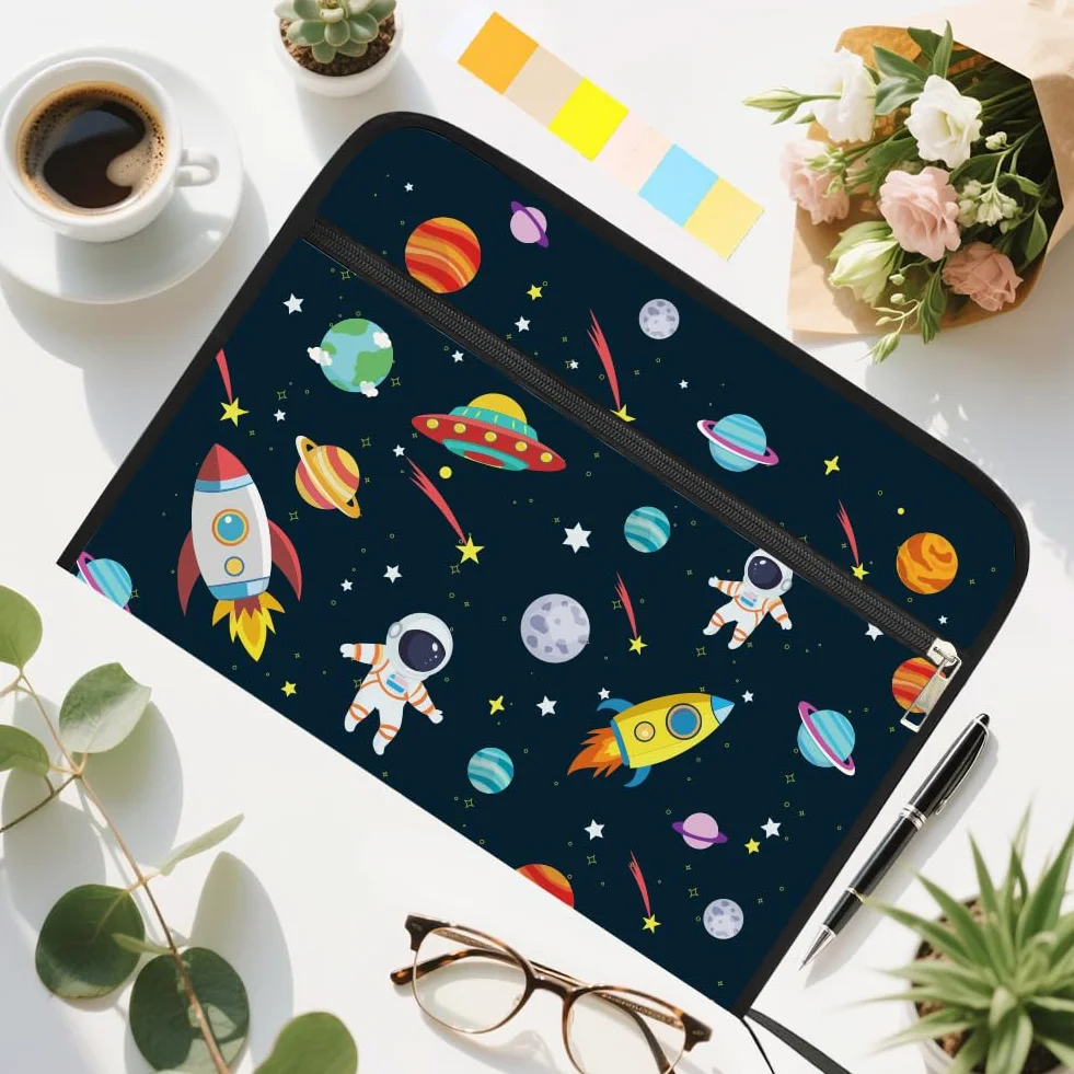 WEBEEDY Classeur à Soufflet Star Rocket Planets Astronaut 13 Pochettes A4 Organiseur Documents Portable