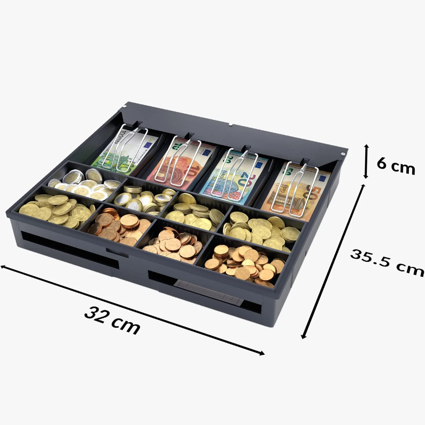 ACROPAQ Plateau de tiroir-caisse 41 cm 36x32x6 cm 4 compartiments monnaies 8 compartiments billets Noir