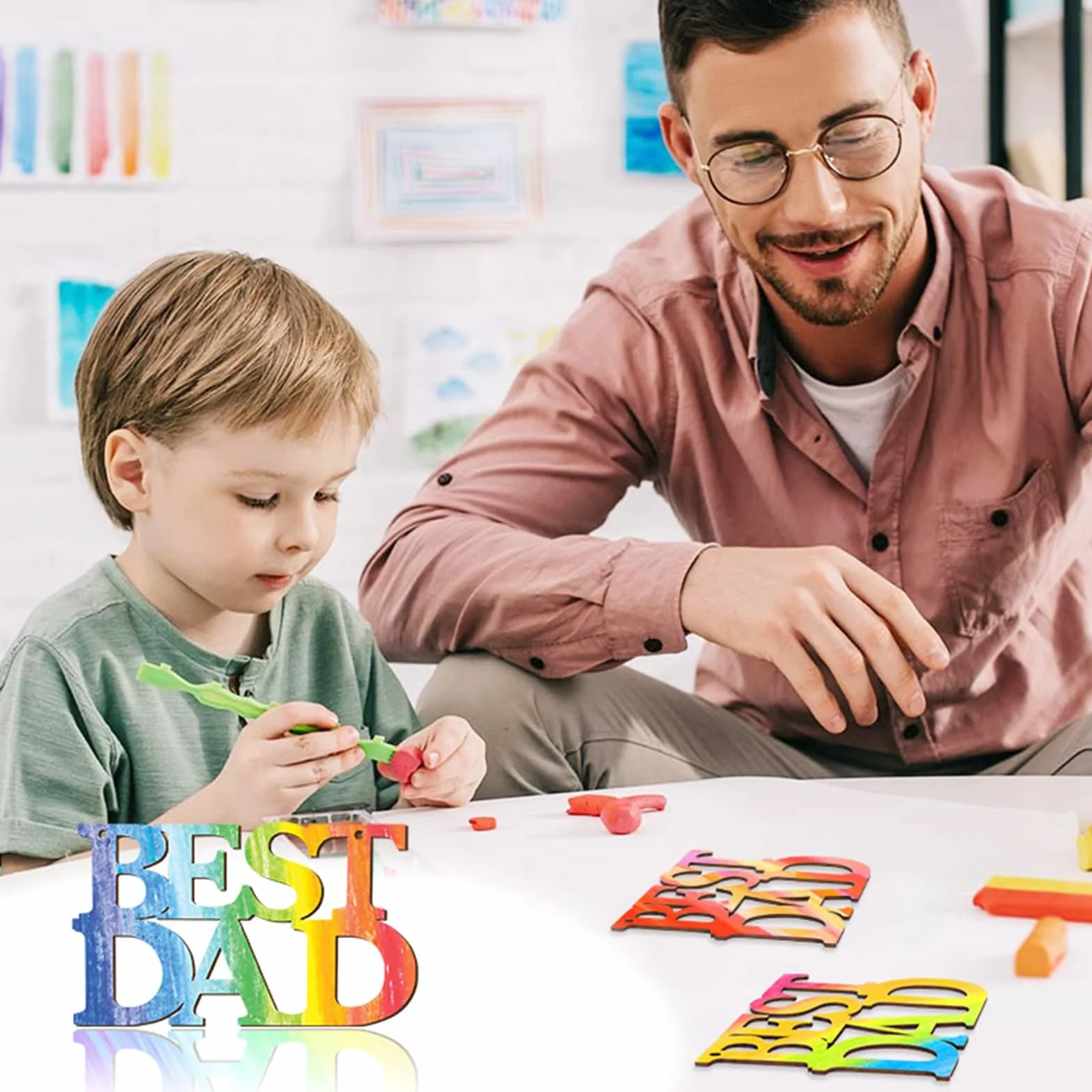 Découpes en bois brut pour la fête des pères - Étiquettes lettres DIY - 10 pièces ornements créatifs