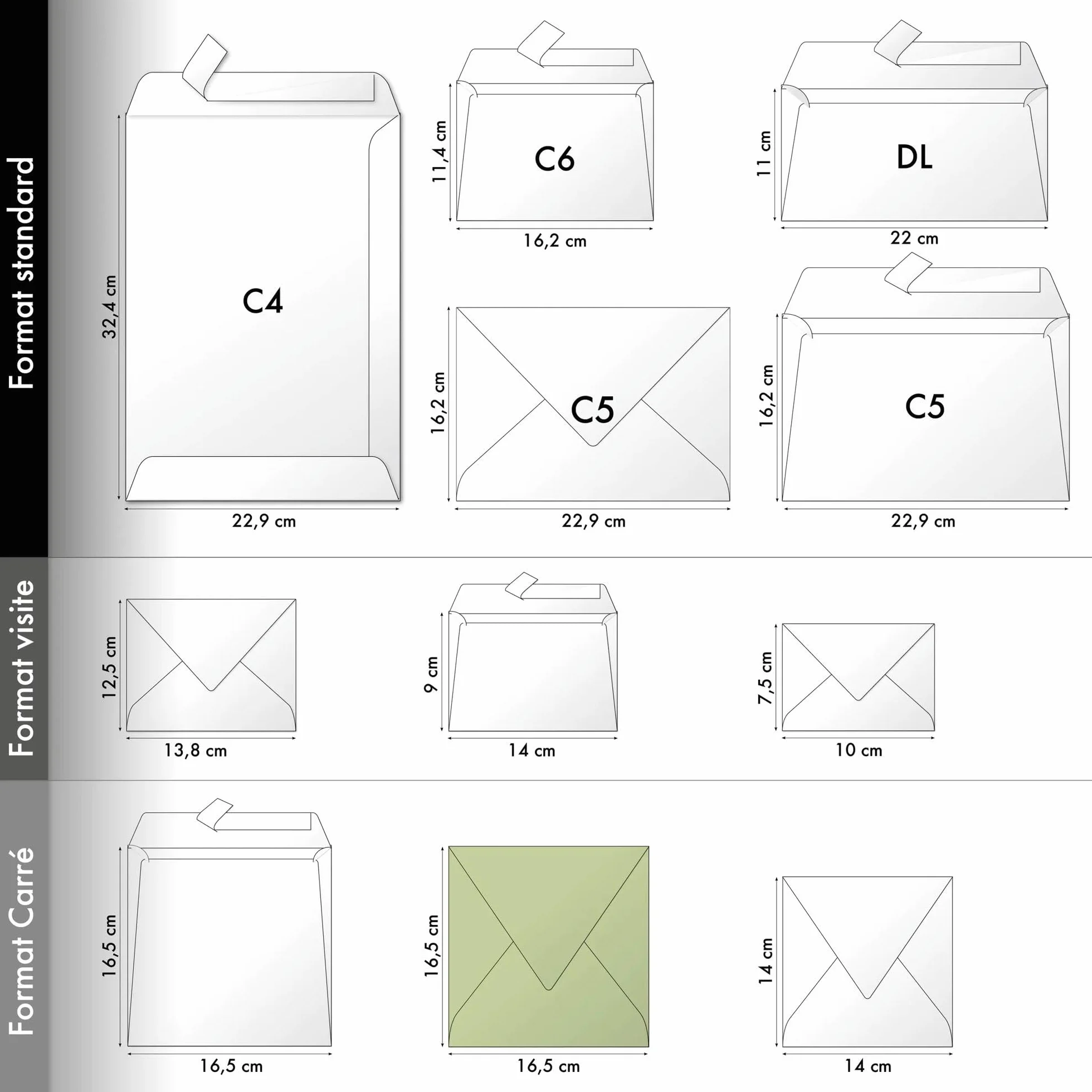 Clairefontaine Enveloppes Gommées 16,5x16,5cm 120g/m² Blanc - Paquet de 20 - Gamme Pollen