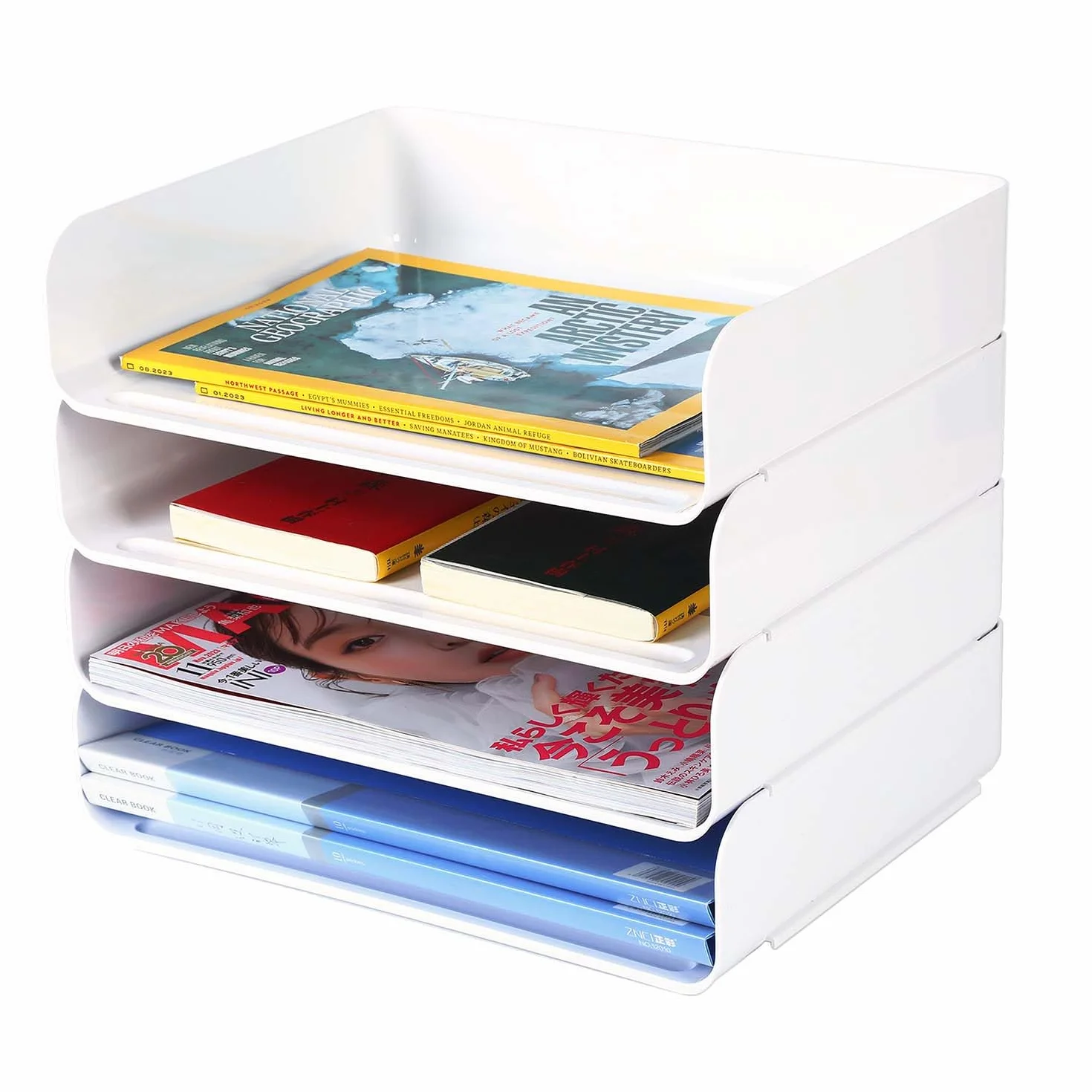 Corbeille à courrier empilable Stable-Bac à courrier Organisateur de Bureau Porte-Documents A4 Blanc 4 couches