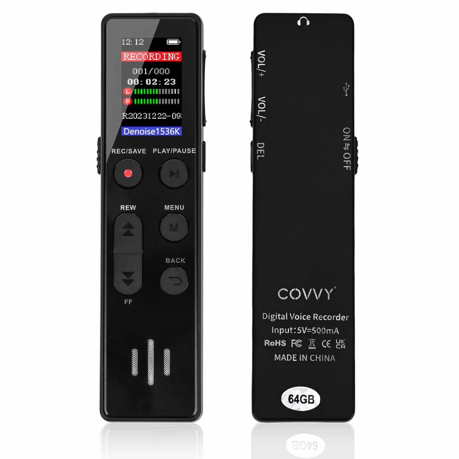 Enregistreur vocal numérique COVVY 64 Go portable avec lecture HD pour entretien cours réunion