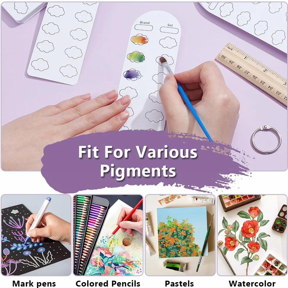 OLYCRAFT 60 feuilles tableau couleur 720 couleurs échantillons carte papier avec 2pcs Binder anneau pour artistes