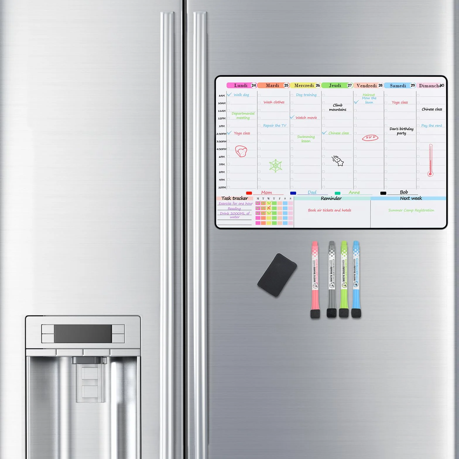 POPRUN Tableau Blanc Effaçable Magnétique 42×28 cm, Calendrier Frigo Planning Semaine Organisateur Hebdomadaire