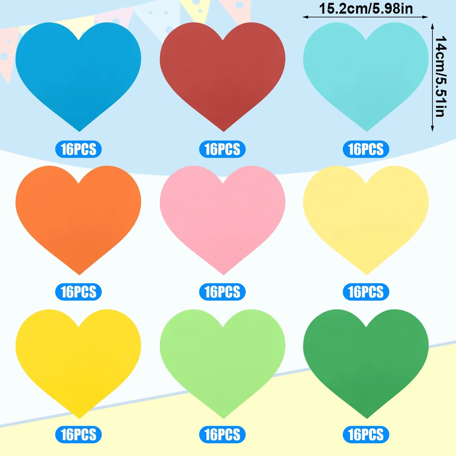 Cœurs Papier Découpés 144pcs Forme Amour 9 Couleurs Carton Grands Die-Cuts Décorations Saint-Valentin