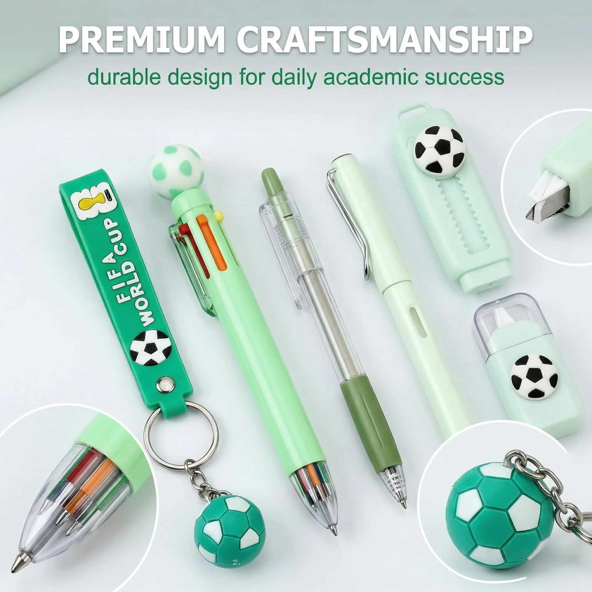 Set de papeterie thème foot 6 pièces avec stylo crayon gomme correcteur porte-clés cadeau enfant
