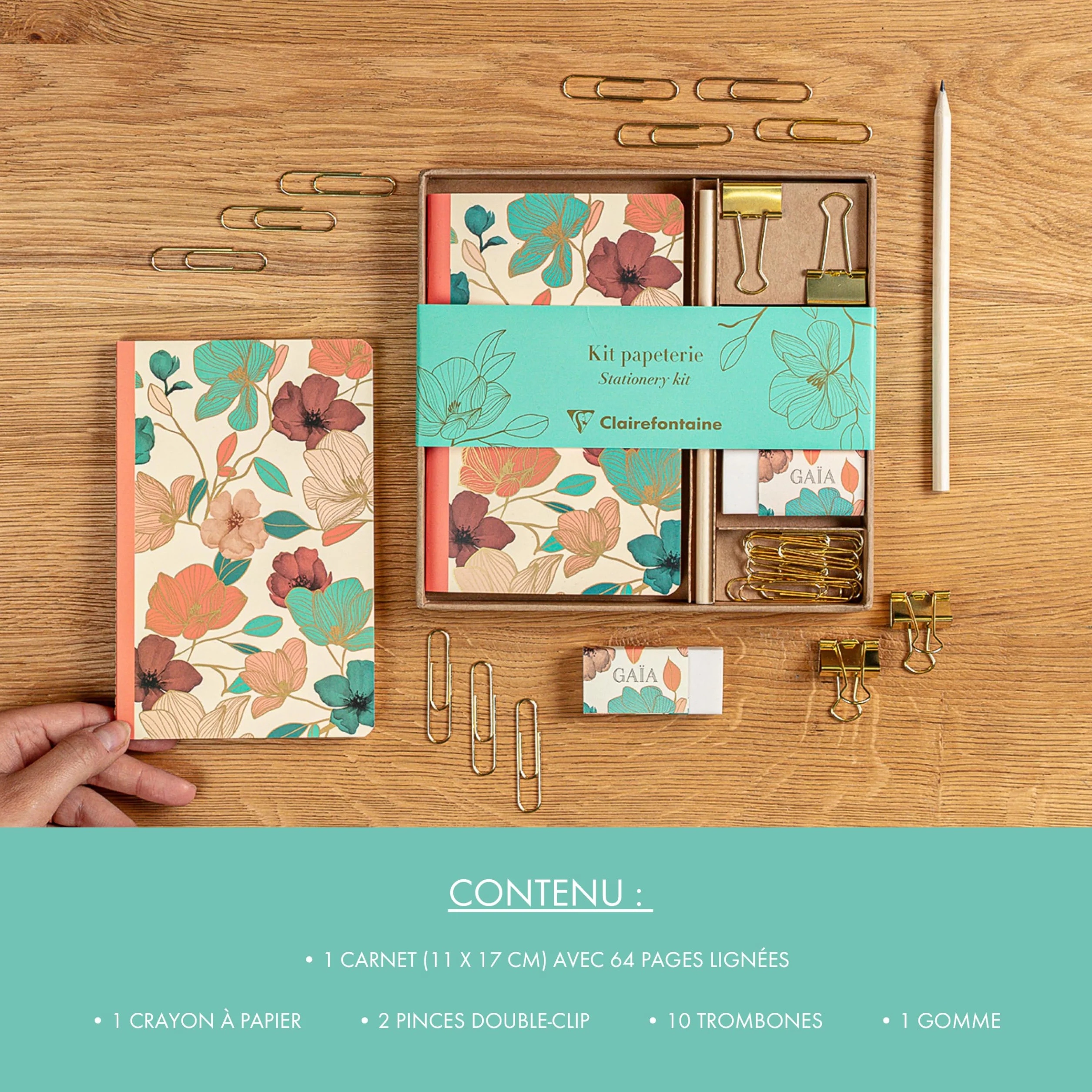 Clairefontaine Kit de Papeterie Gaïa beige Carnet 11x17 cm 64 Pages Lignées