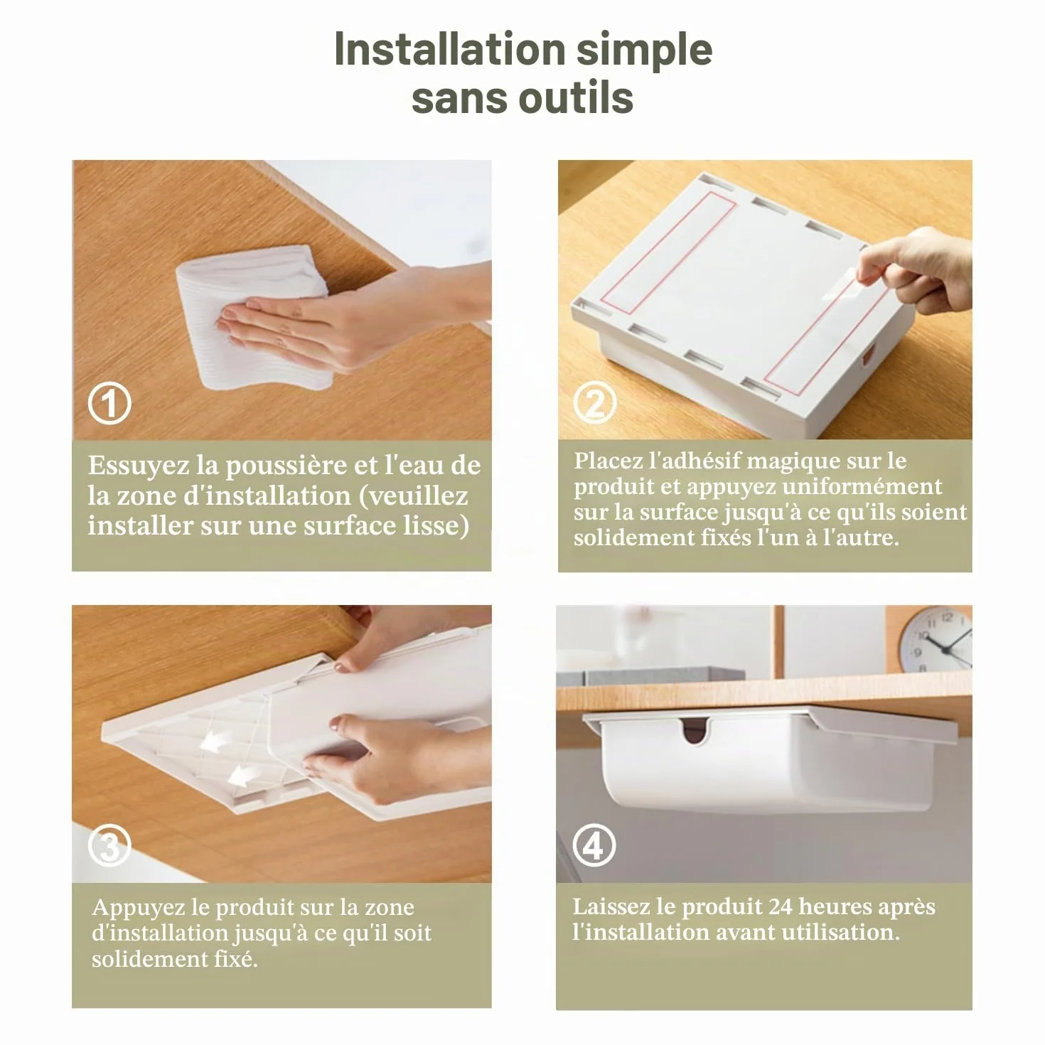 FRETONBA Mini boîte de rangement autocollante sous le bureau - Organiseur de tiroir caché Blanc